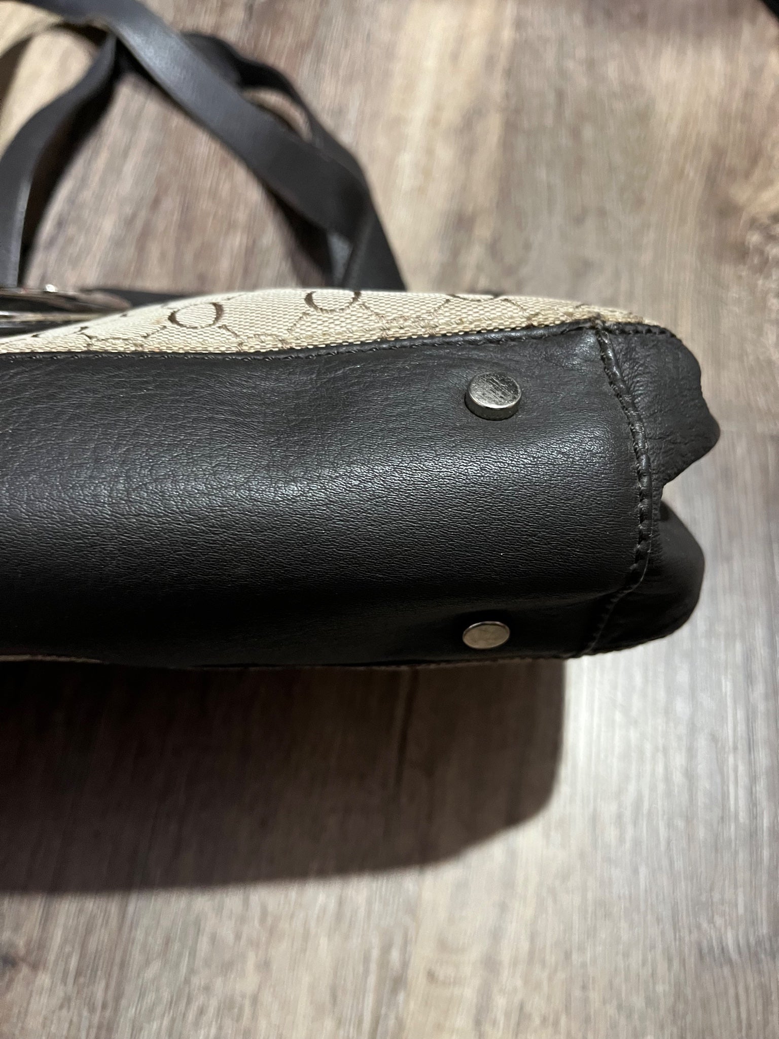 Oroton Black and Beige Logo Jacquard Shoulder Bag with Silver Hardware - Image 3