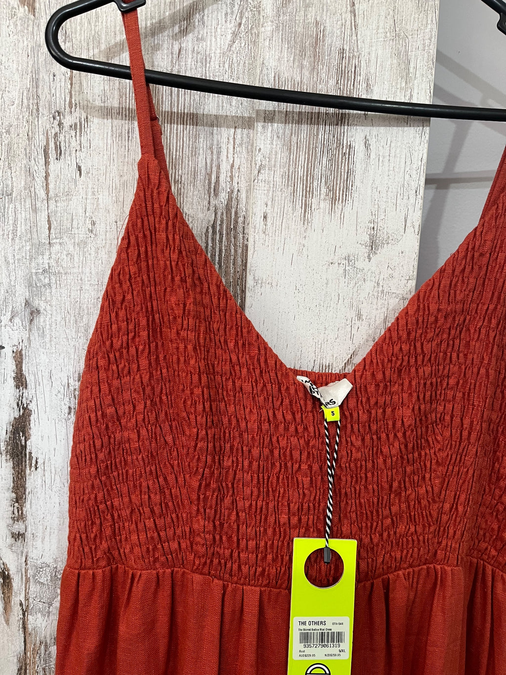 THE OTHERS Shirred Bodice Tiered Maxi Dress Rust - Image 3