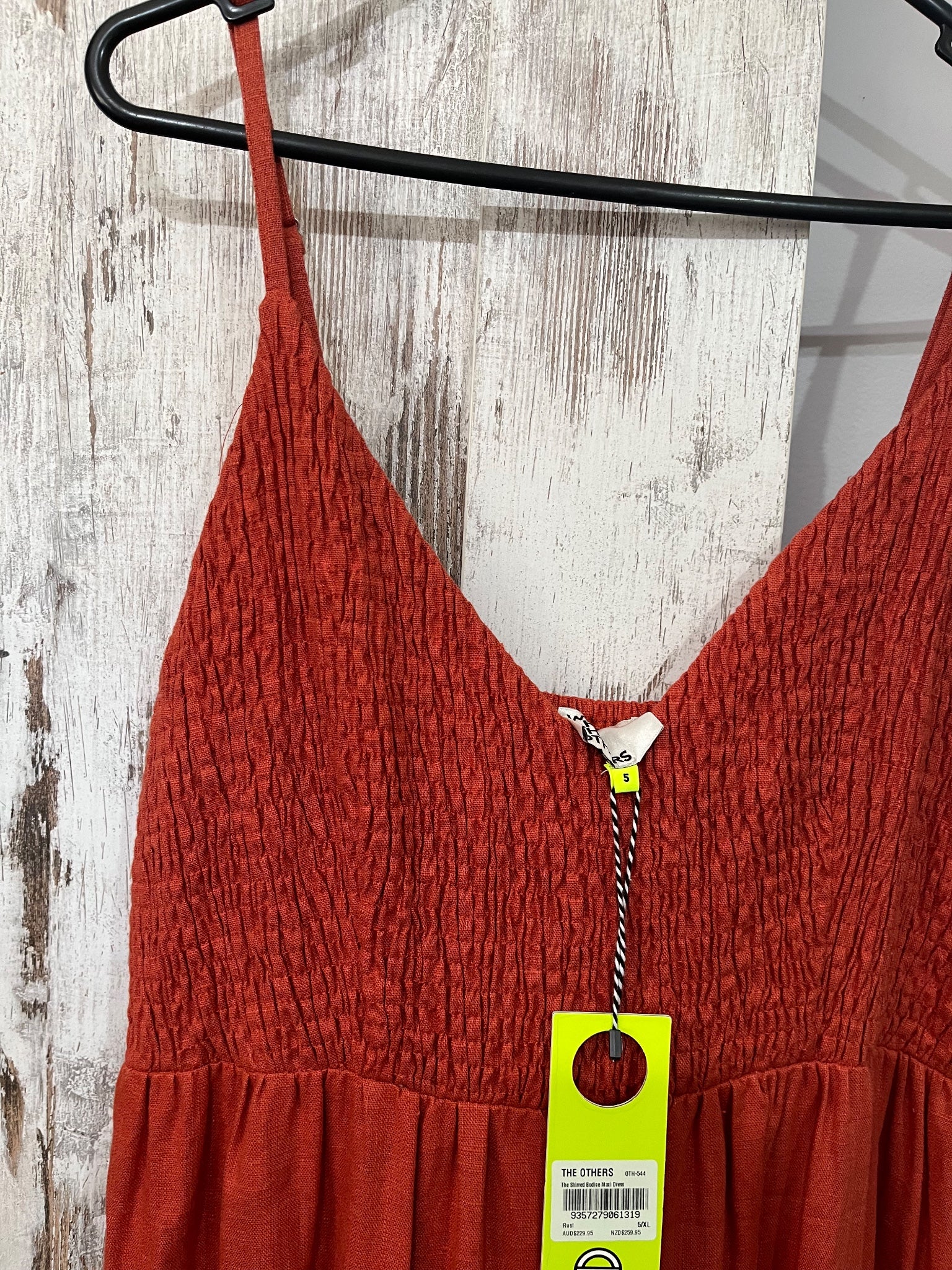 THE OTHERS Shirred Bodice Tiered Maxi Dress Rust - Image 3