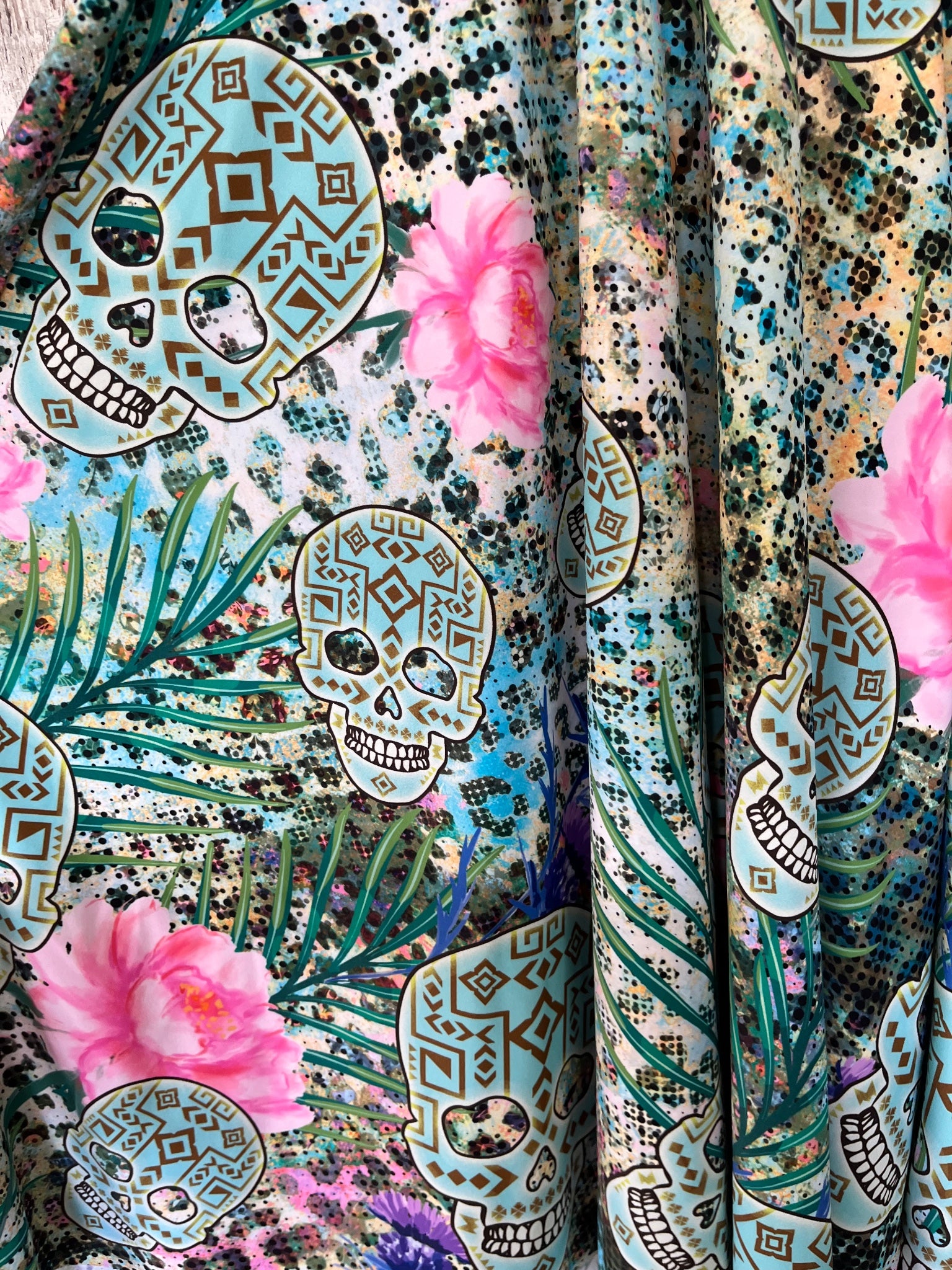 Exotica Floral Skull Print Palazzo/Cullotte length pants Women's Size XL - Image 3