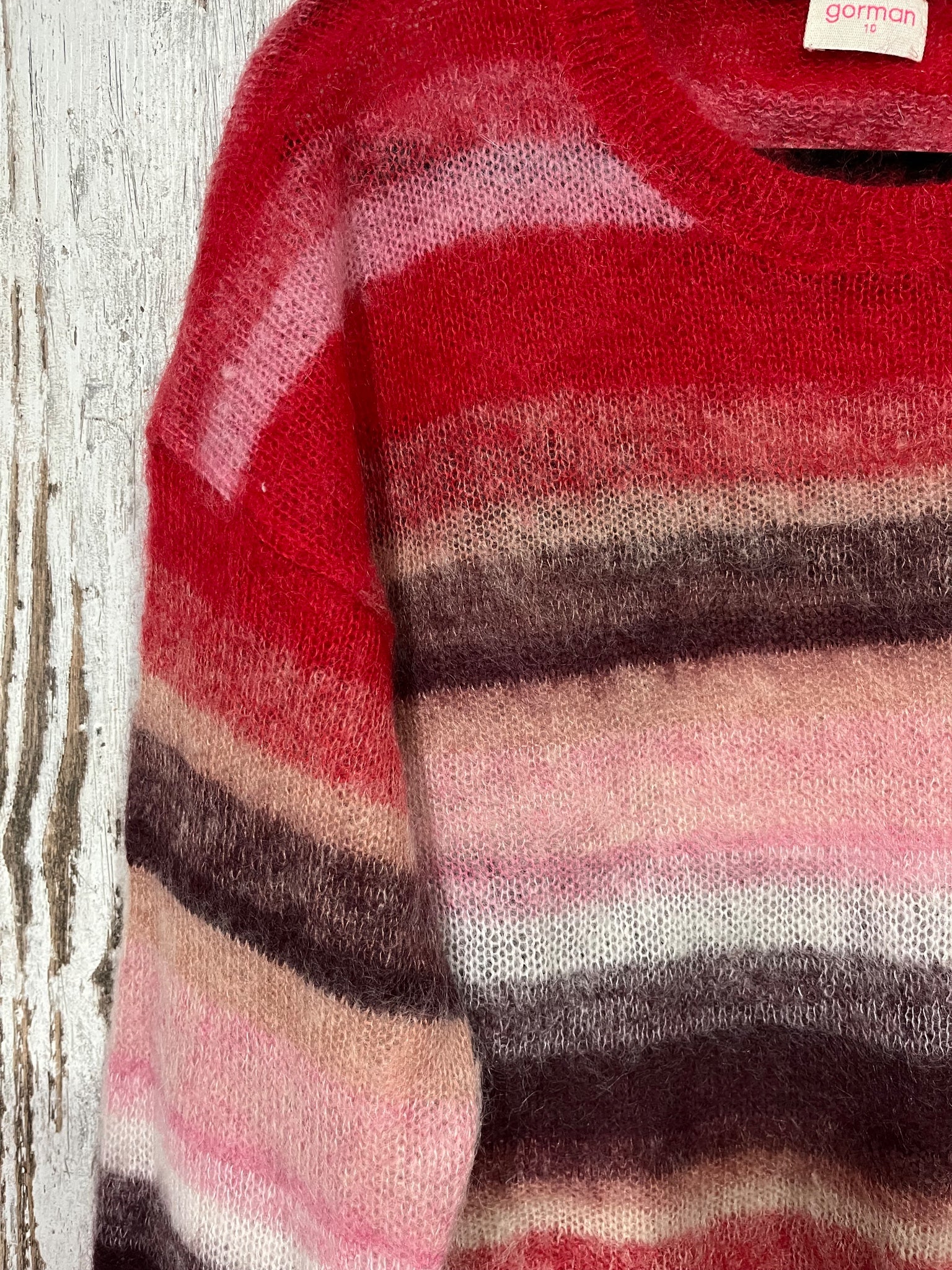 Gorman Striped Mohair Blend Knit Sweater Pink Red - Image 3
