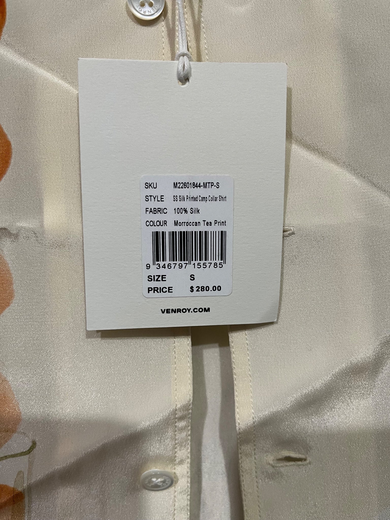 Venroy Silk Camp Collar Shirt With Tea Print - Image 3
