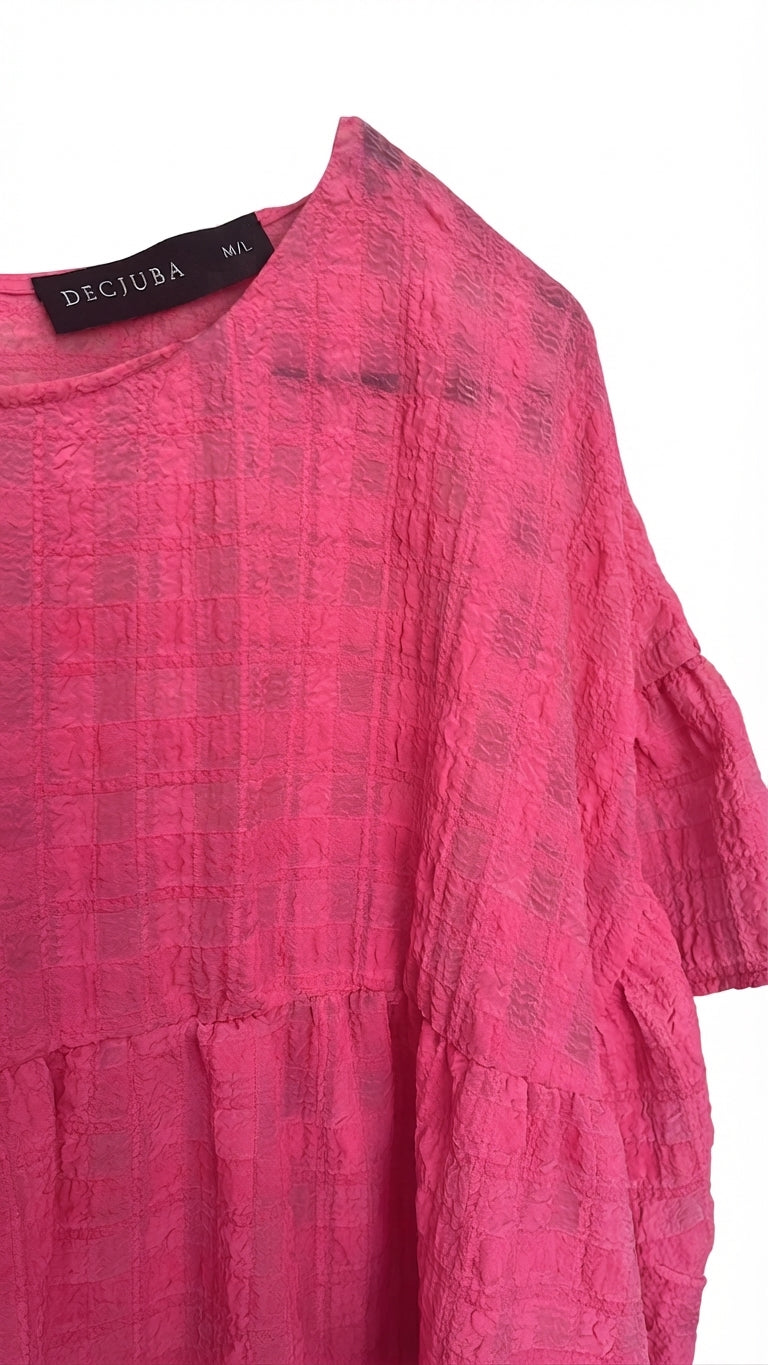 Decjuba Pink Textured Check Smock Top - Image 2