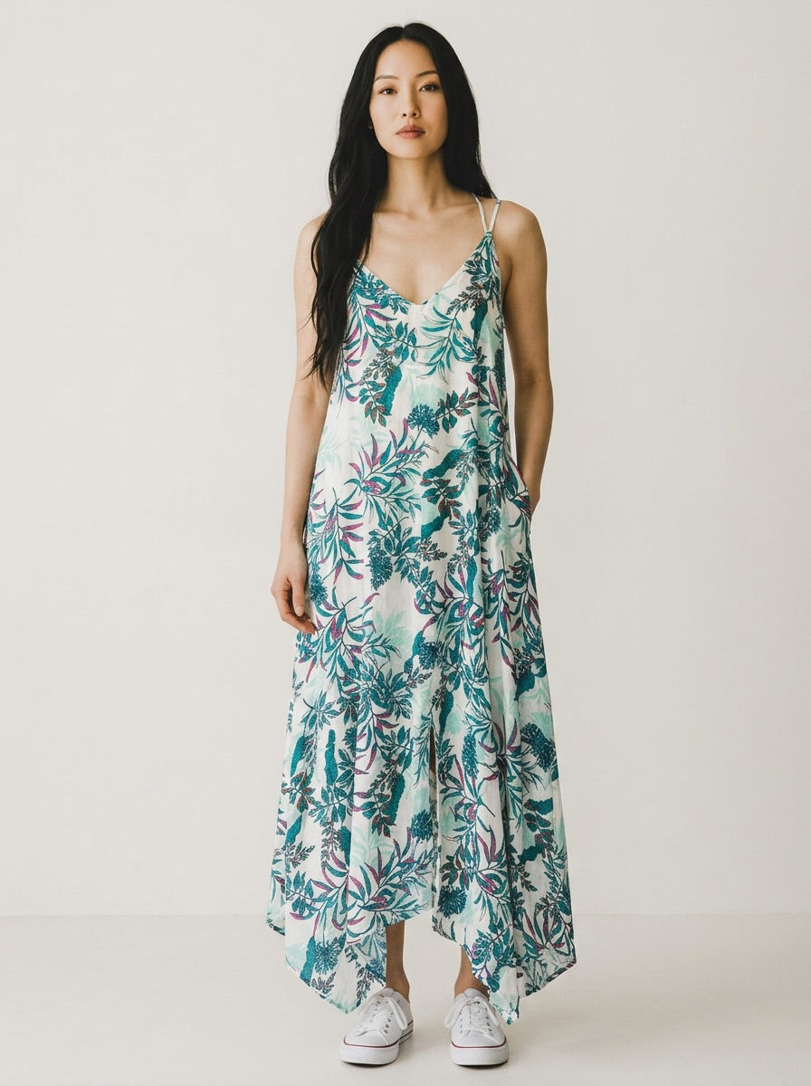 Cynthia Rowley Tropical Leaf Print Linen Cami Dress Size S