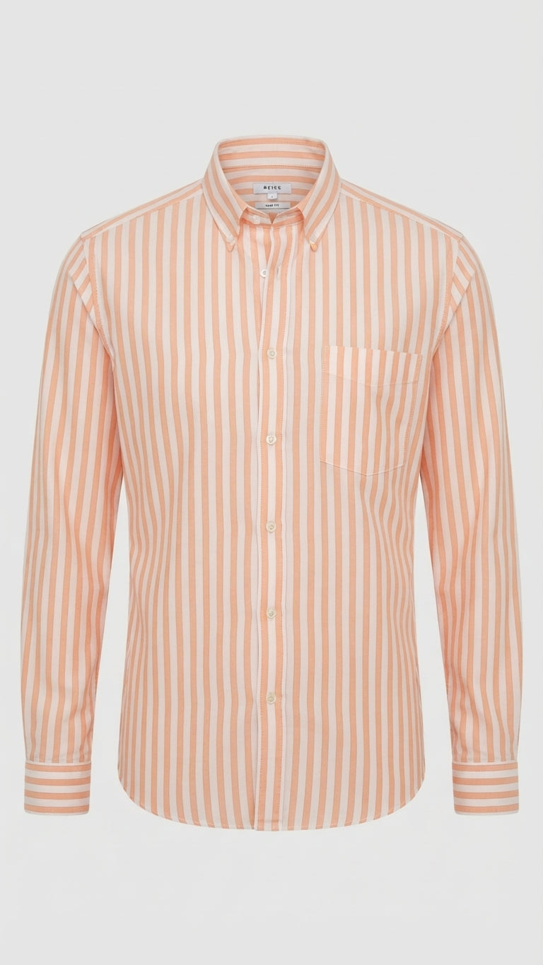 Reiss Women's Orange and White Striped Slim Fit Button-Down Shirt - Image 1