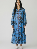 Gordon Smith Blue Tropical Tapestry Tiered Shirt Dress