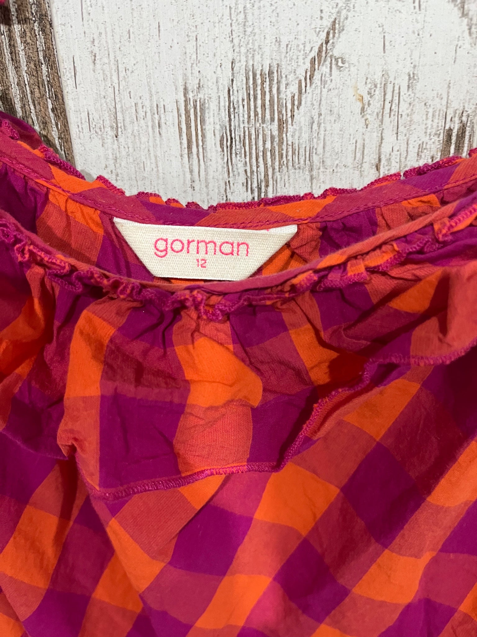 Gorman Pink & Orange Gingham One-Shoulder Tiered Mini Dress Size 12 - Image 4