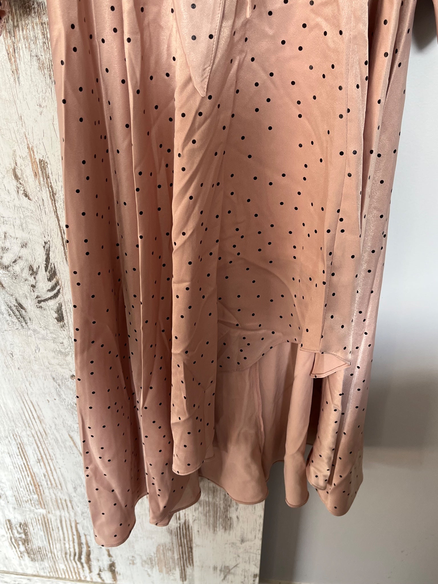 Pasduchas Pink Polka Dot Satin Tie Front Midi Dress Size 6 - Image 4
