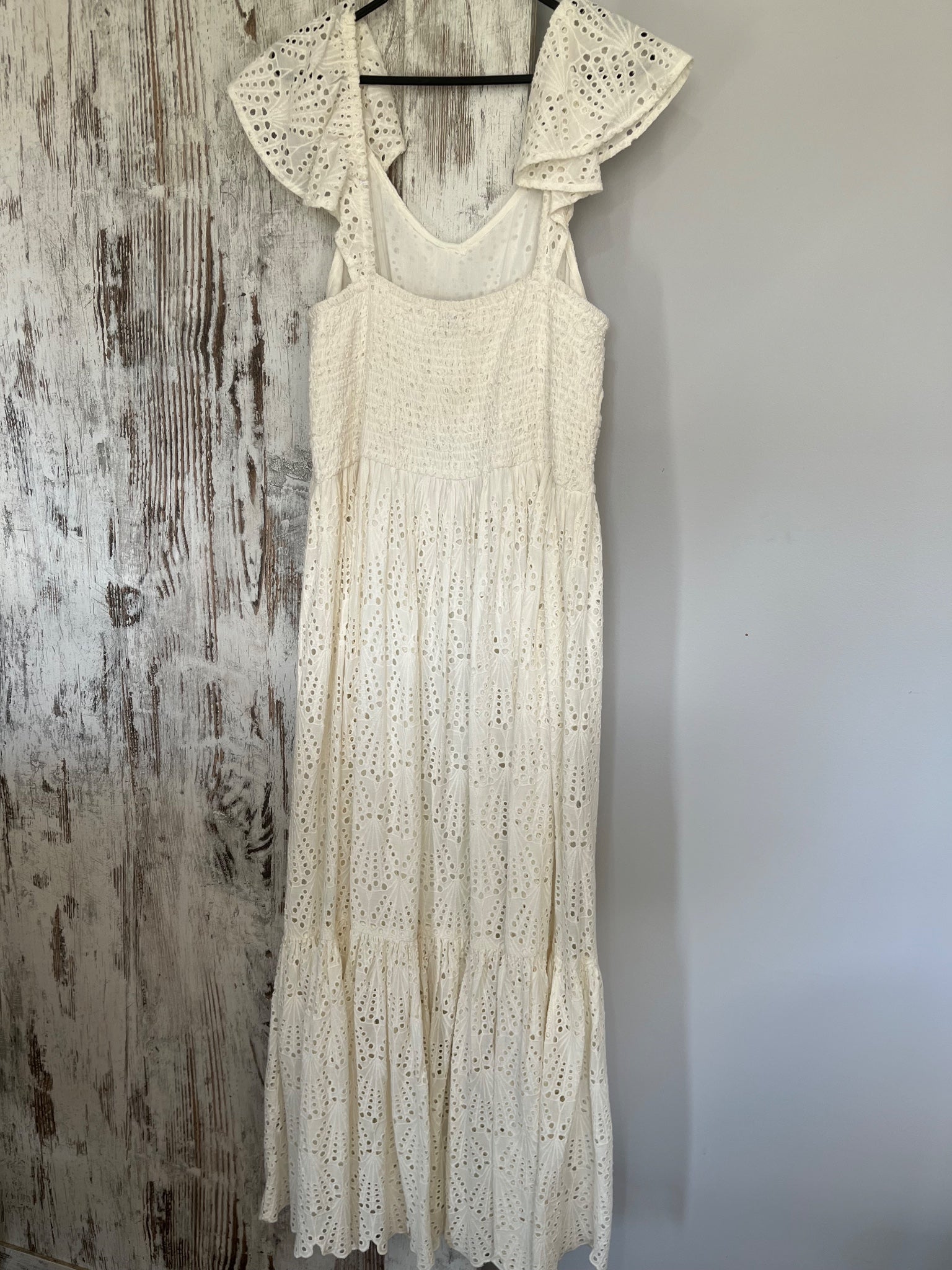 Something 4 Oliva White Eyelet Flutter Sleeve Maxi Dress - Image 4