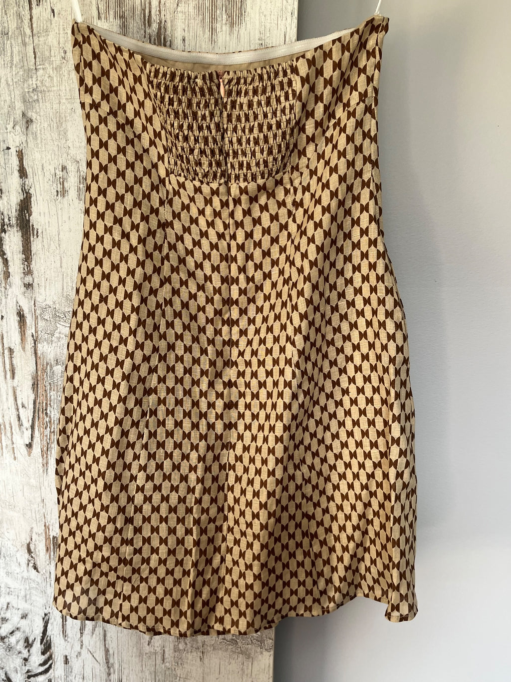 DISSH Geometric Print Strapless Mini Dress Brown Beige Size 8 - Image 4