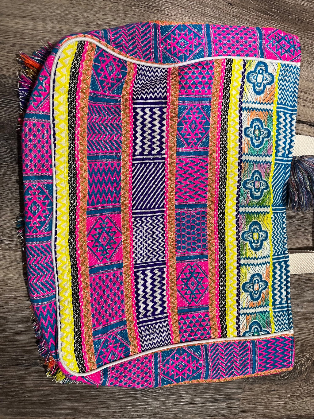 Boho Beaded Evil Eye Patchwork Tote Bag With Fringe - Image 4