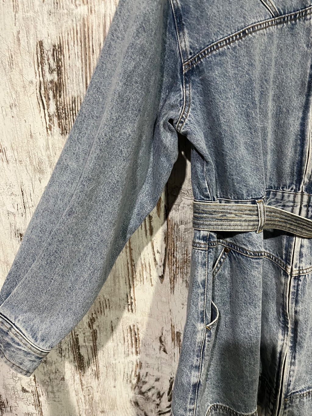 Kivari Acid Wash Denim Zip-Up Belted Dress - Image 4
