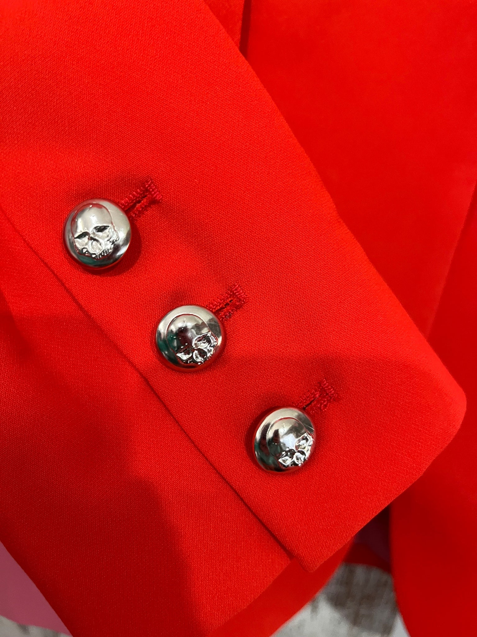 We Are The Others -Women's Red and Pink Colorblock Blazer with Skull Buttons - Image 4