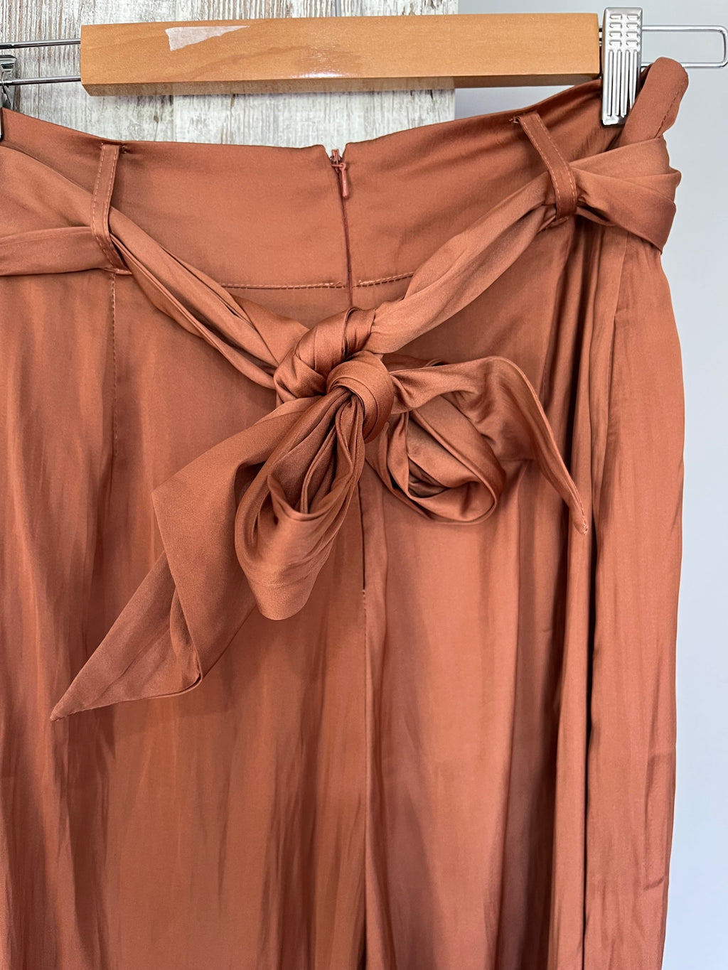 Sheike Rust Brown Satin Midi Skirt With Waist Tie Detail - Image 4