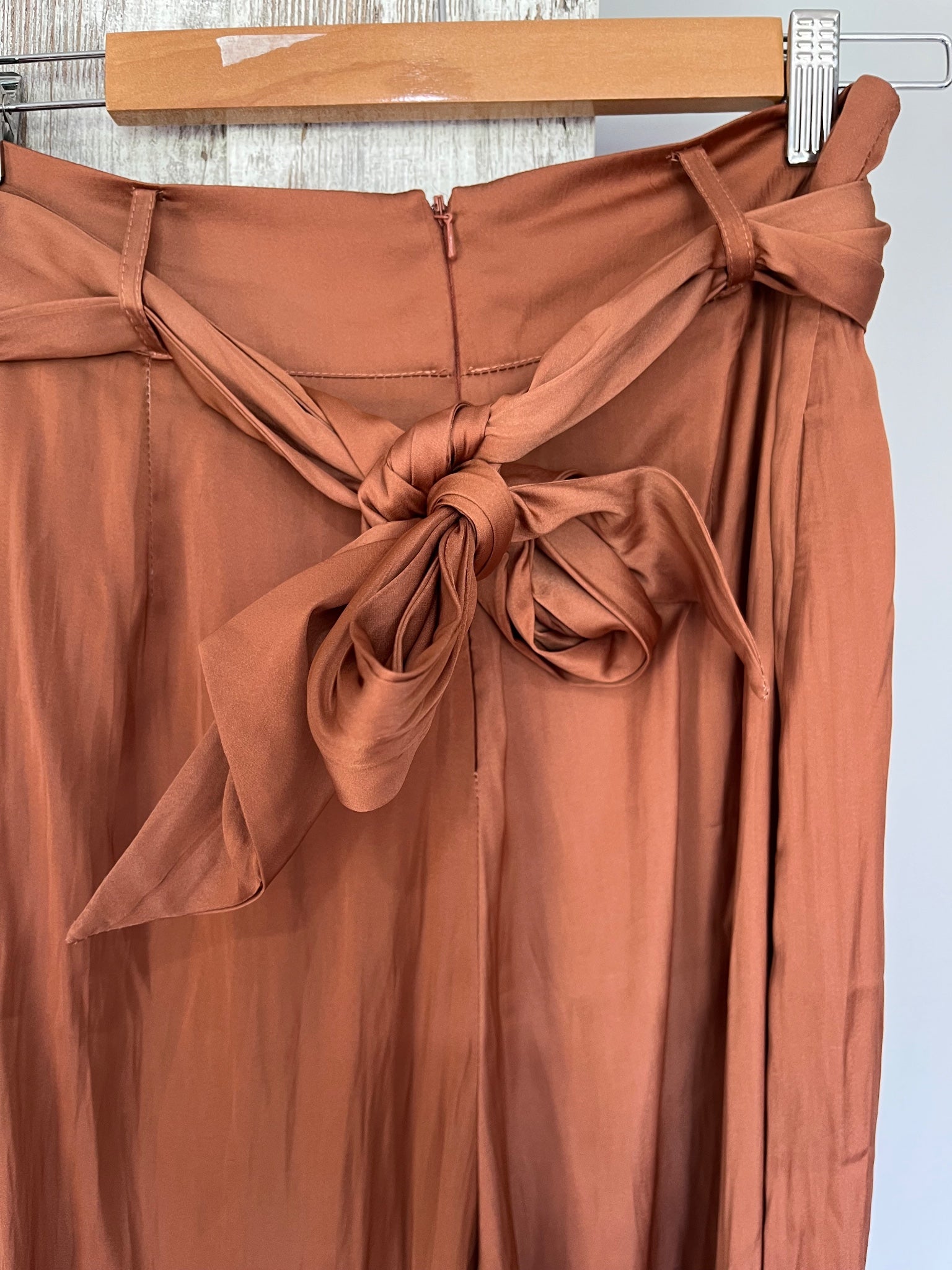 Sheike Rust Brown Satin Midi Skirt With Waist Tie Detail - Image 4