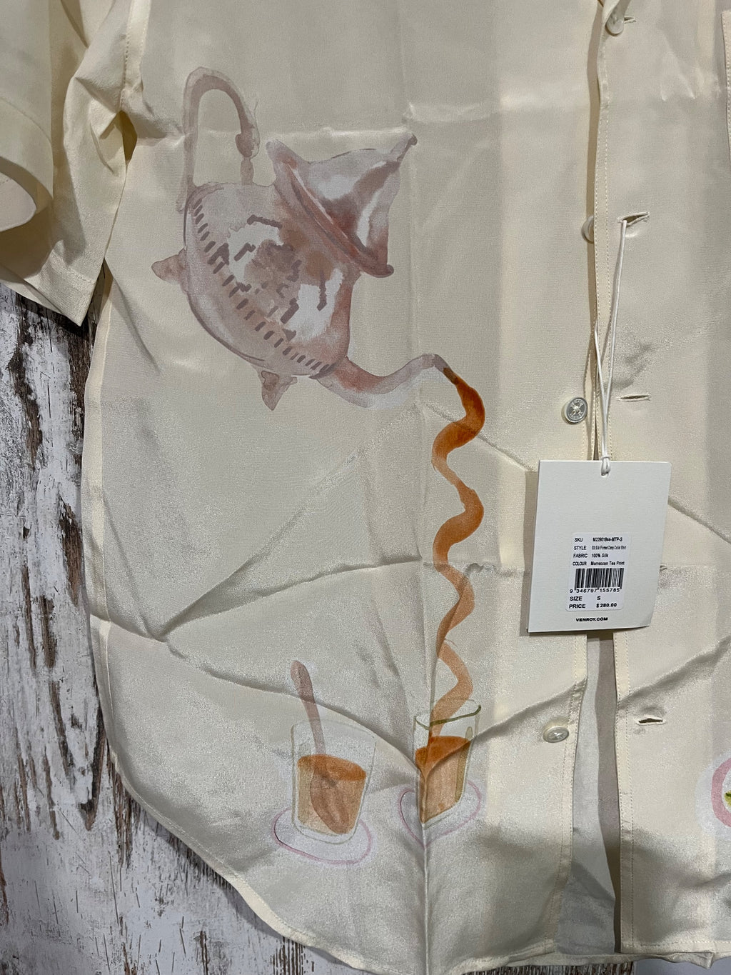 Venroy Silk Camp Collar Shirt With Tea Print - Image 4