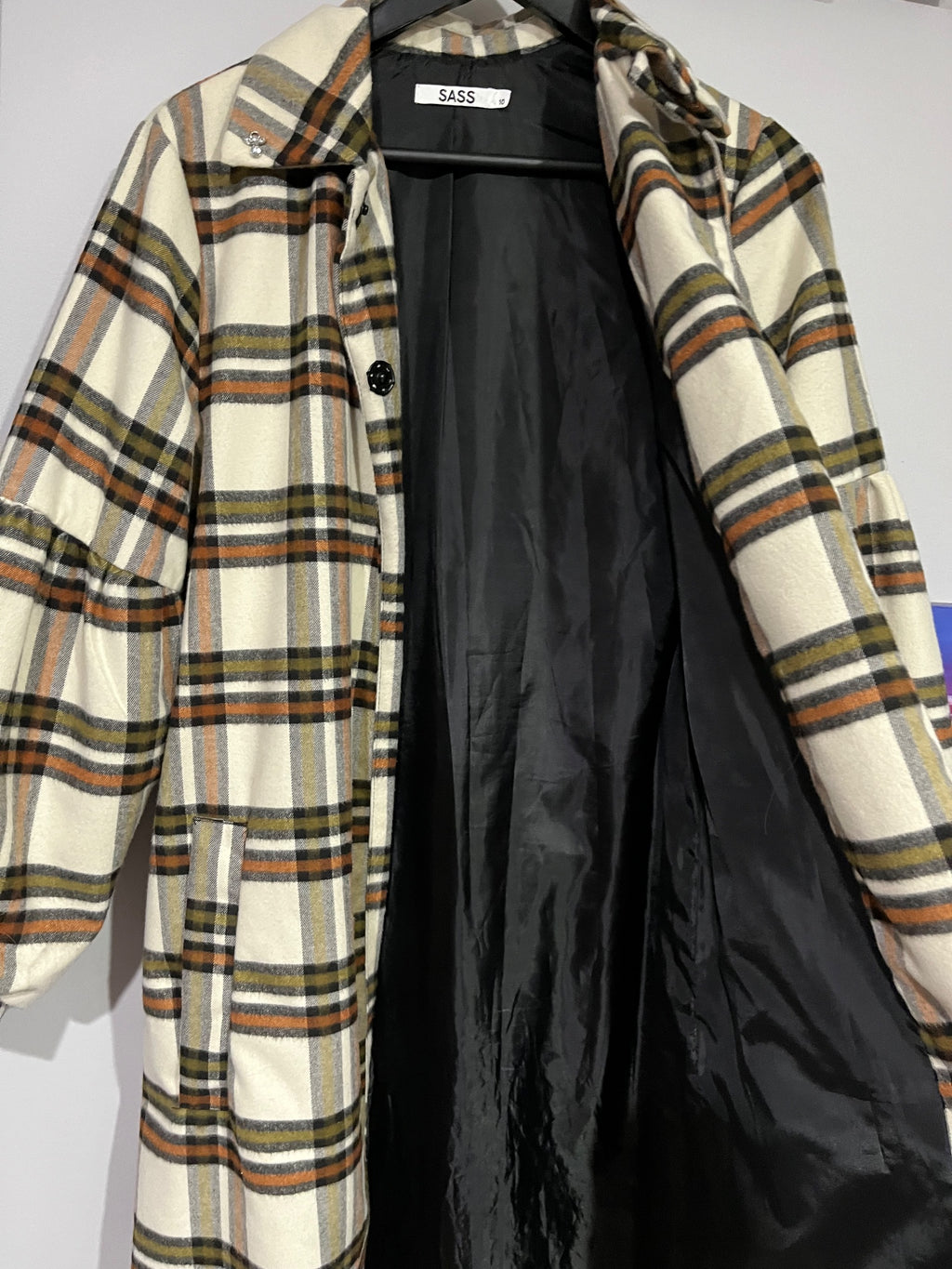 Sass Women's Plaid Longline Coat With Balloon Sleeves - Image 4