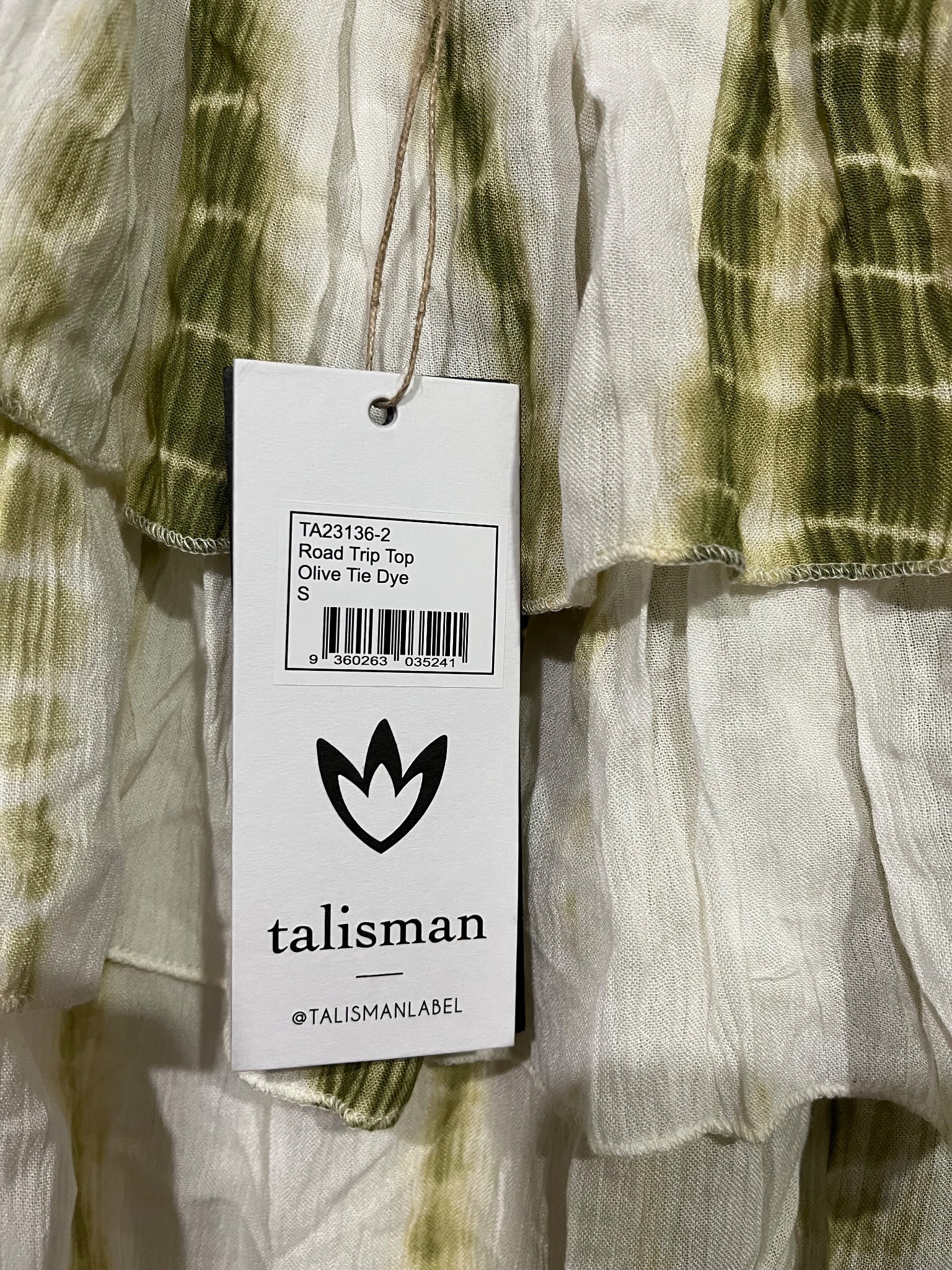 Talisman Road Trip Off-The-Shoulder Ruffle Top Olive Tie Dye Size S - Image 4