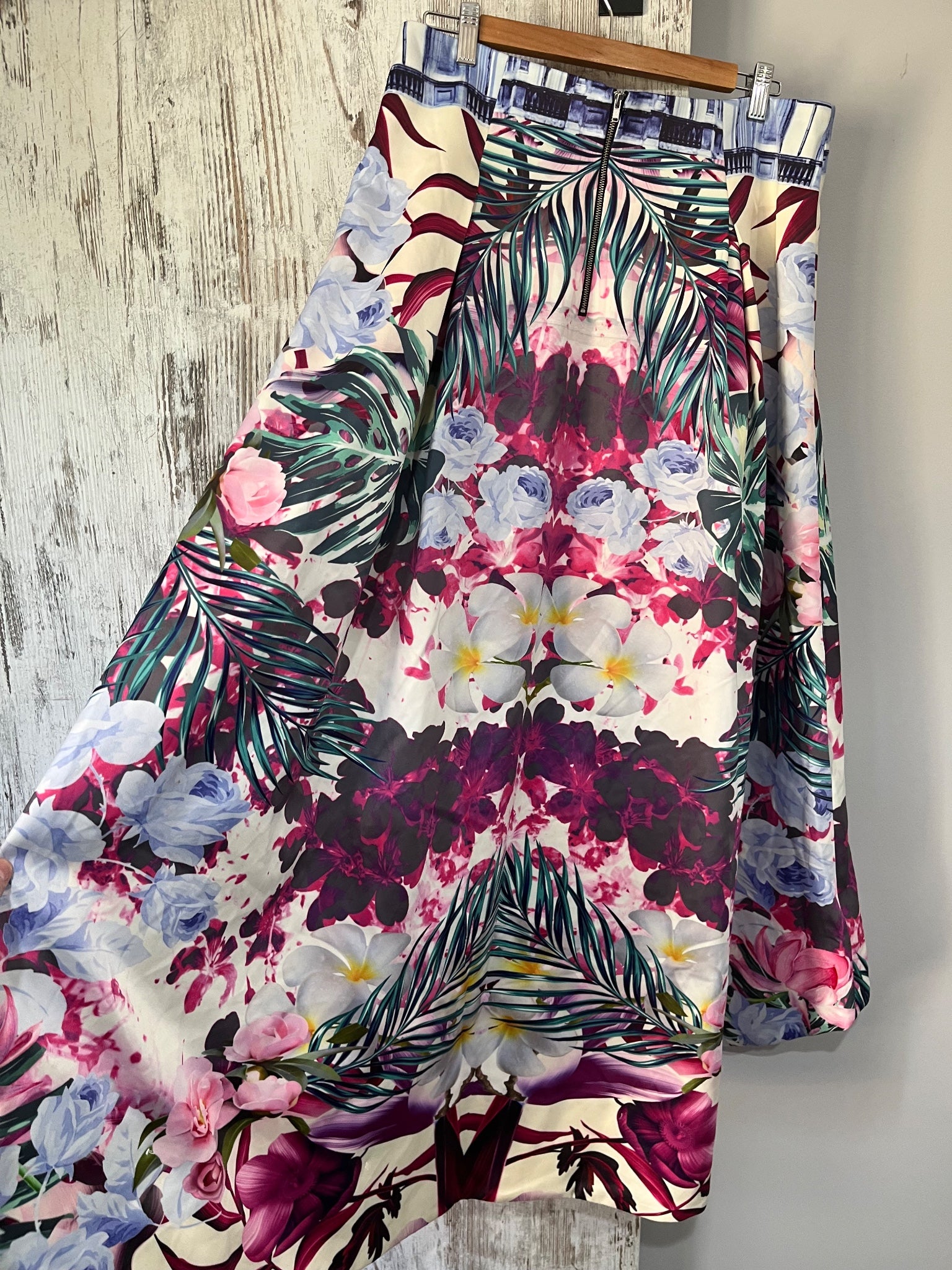 Mackenzie Mode Tropical Floral High-Low Midi Skirt Size 14 - Image 4