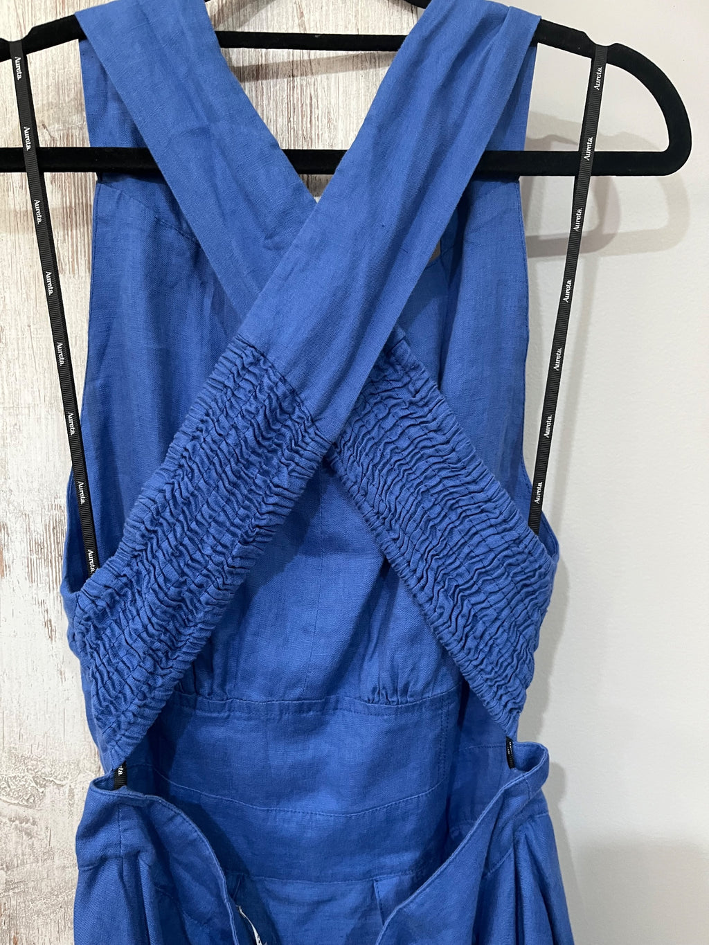 Aureta Blue Linen Cross-Back Maxi Dress - Image 4