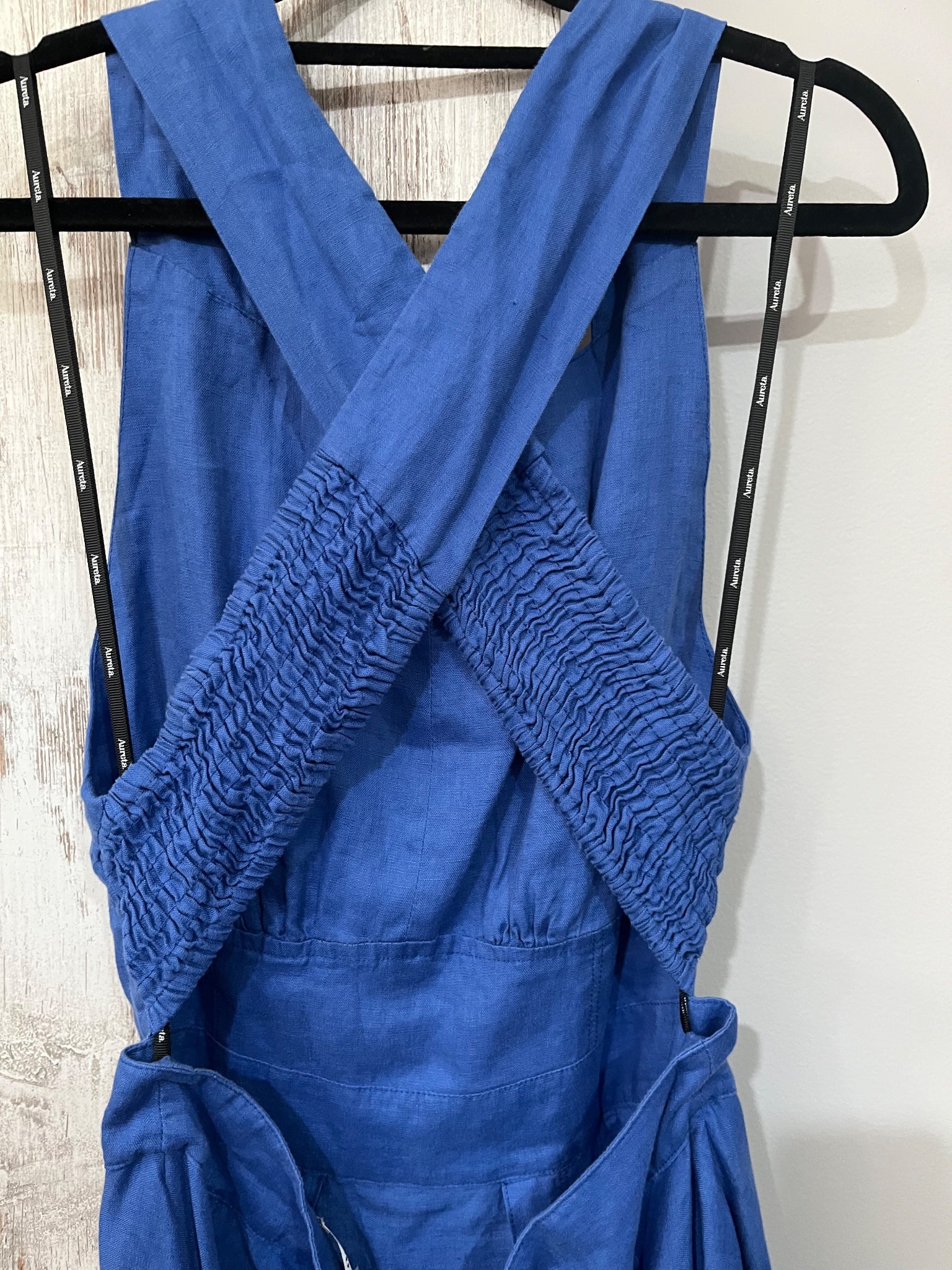 Aureta Blue Linen Cross-Back Maxi Dress - Image 4