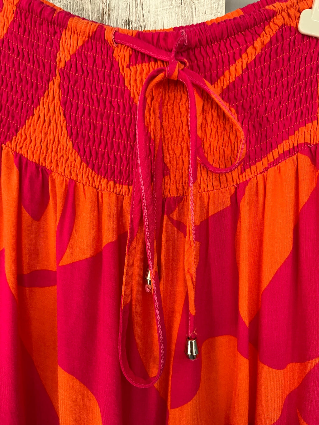 NEW U COLLECTION Pink And Orange Abstract Tiered Maxi Skirt - Image 4