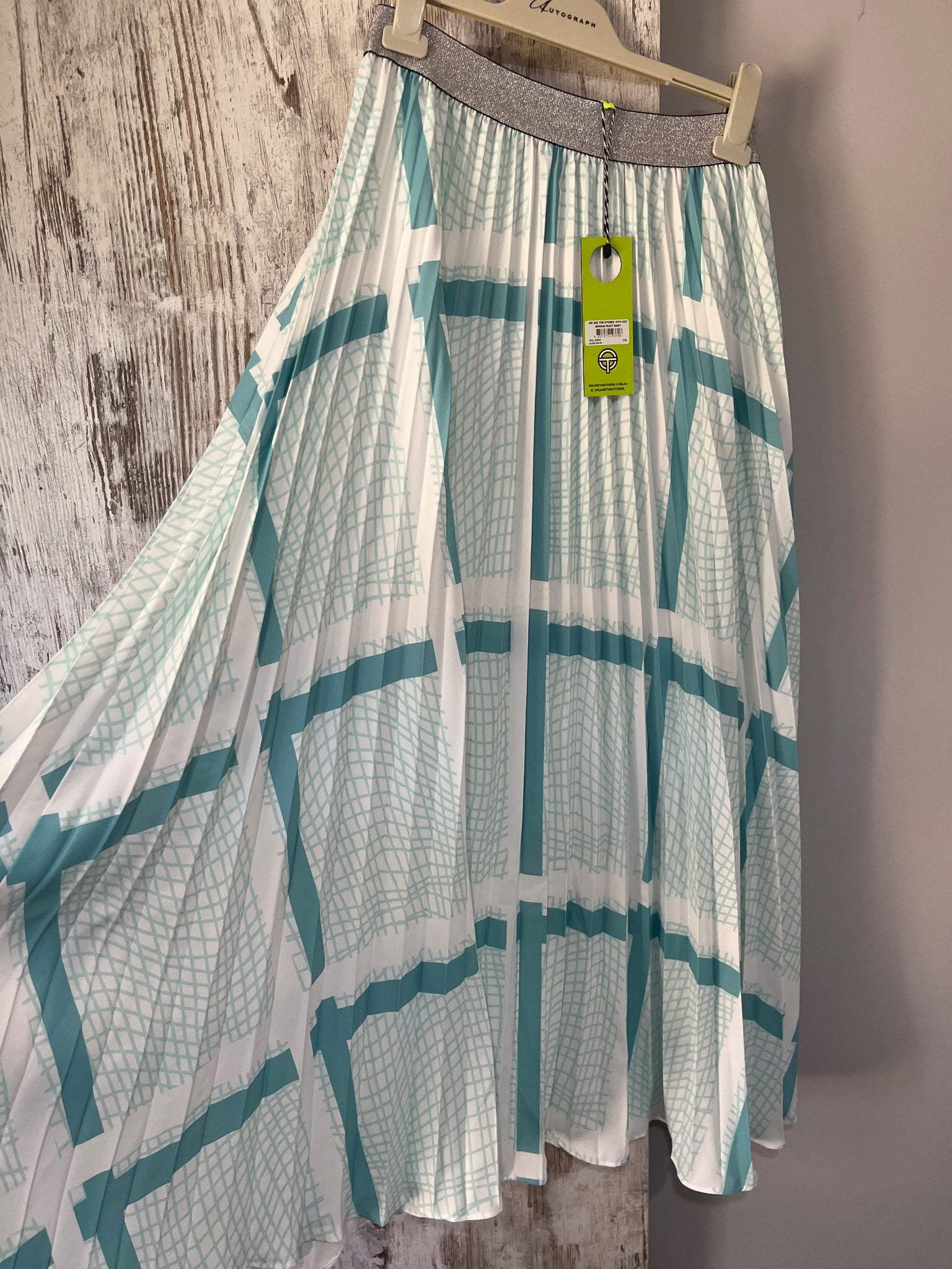 We Are The Others Simone Pleat Skirt Teal Print Size XL - Image 4