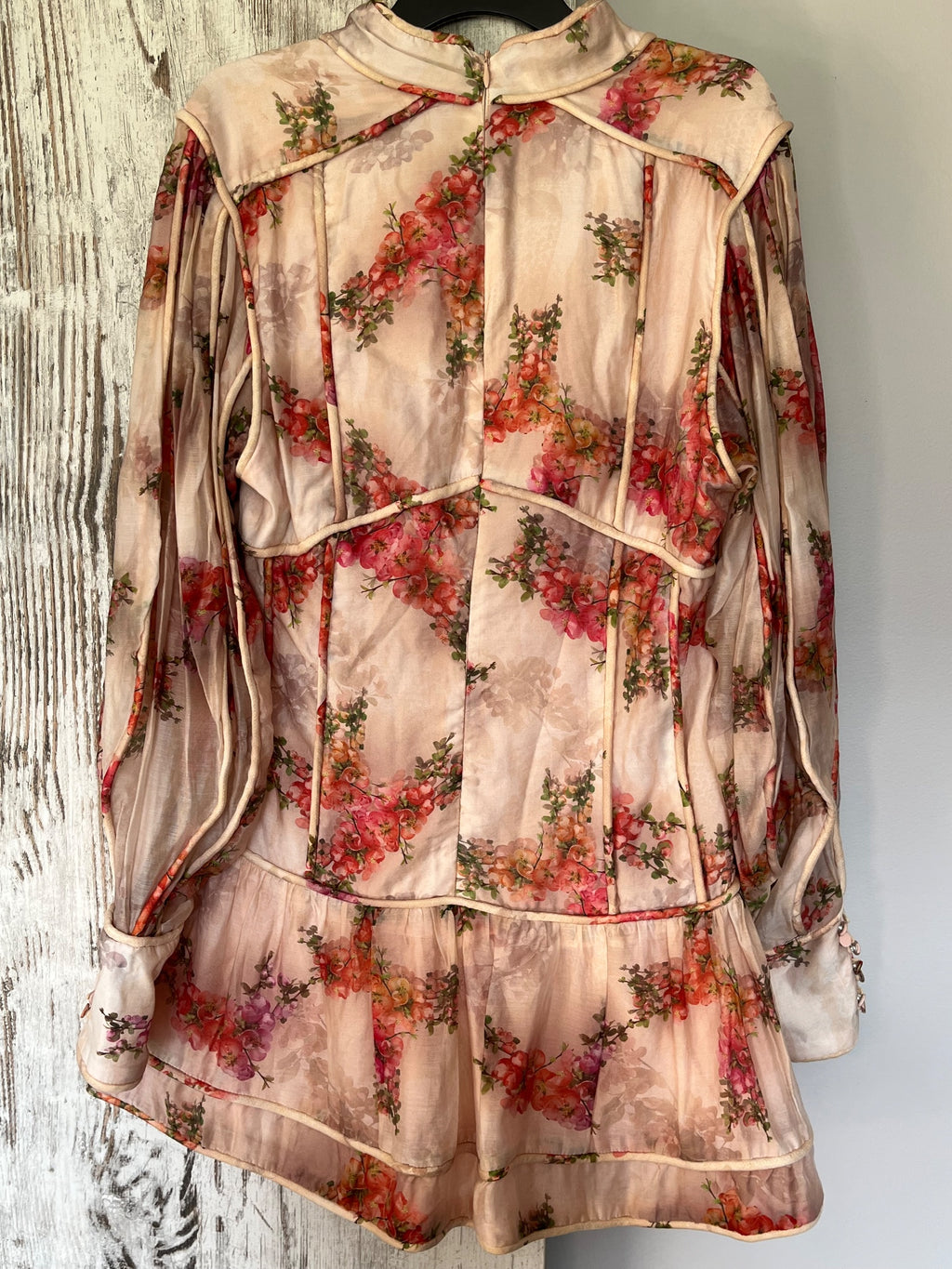 Mackenziemode Floral Long Sleeve Mini Dress Pink AU 14 - Image 4