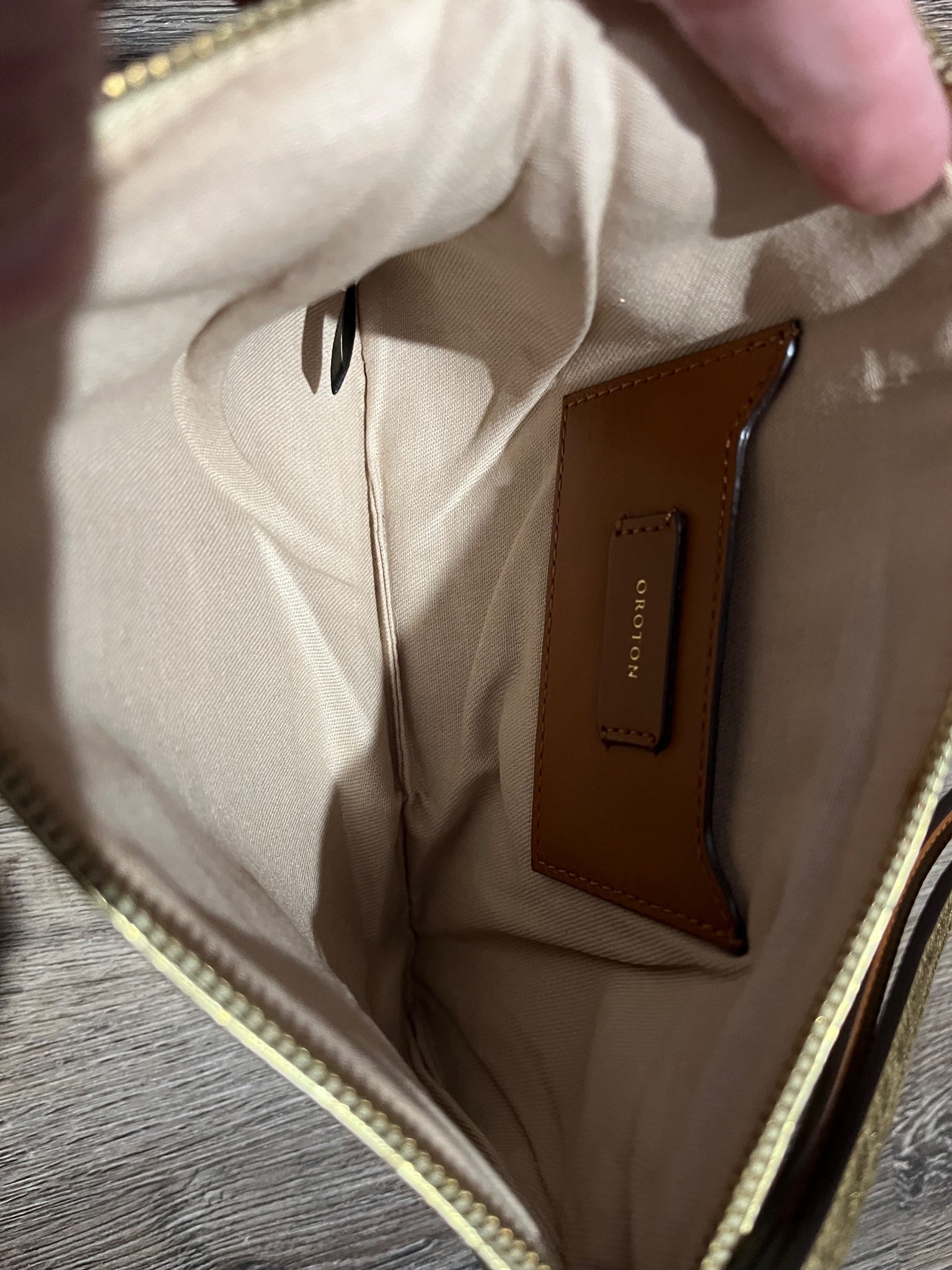 Oroton Metallic Gold Leather Wristlet Clutch - Image 4