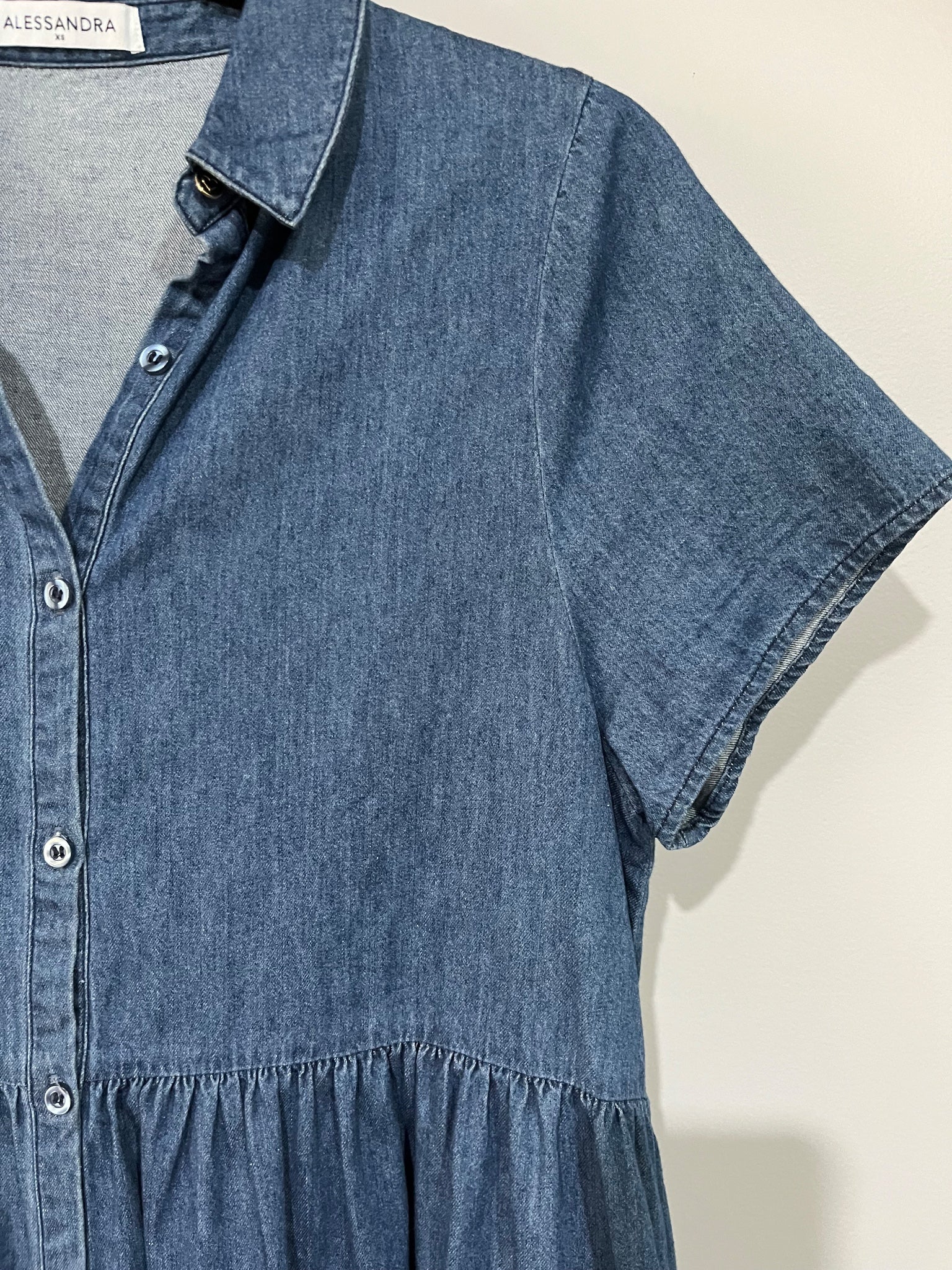 Alessandra Blue Denim Tiered Shirt Dress Size XS - Image 4