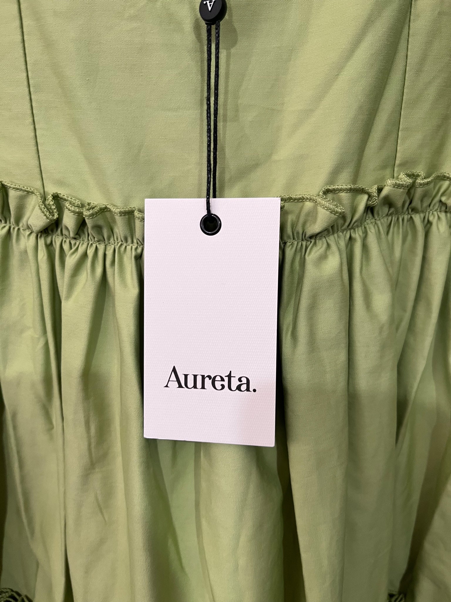 Aureta.. Lime Green Tiered Mini Dress Size S - Image 4