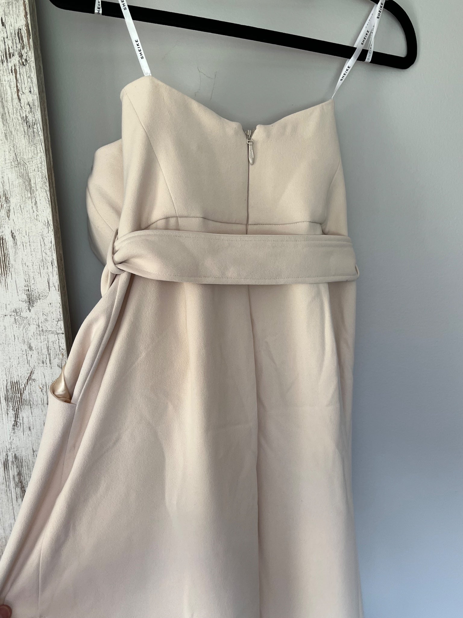 Sheike Beige Strapless Belted Jumpsuit Size 10 - Image 4