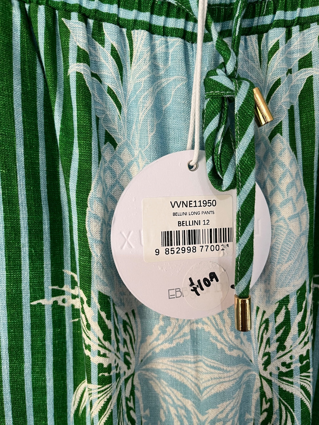 Ebby & I (Linen Lux) Green Striped Rayon Linen Blend Long Pants Size 12 - Image 4