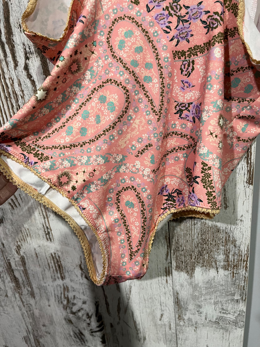 Spell & the Gypsy Pink Paisley Floral Satin Bodysuit XL  - Image 4