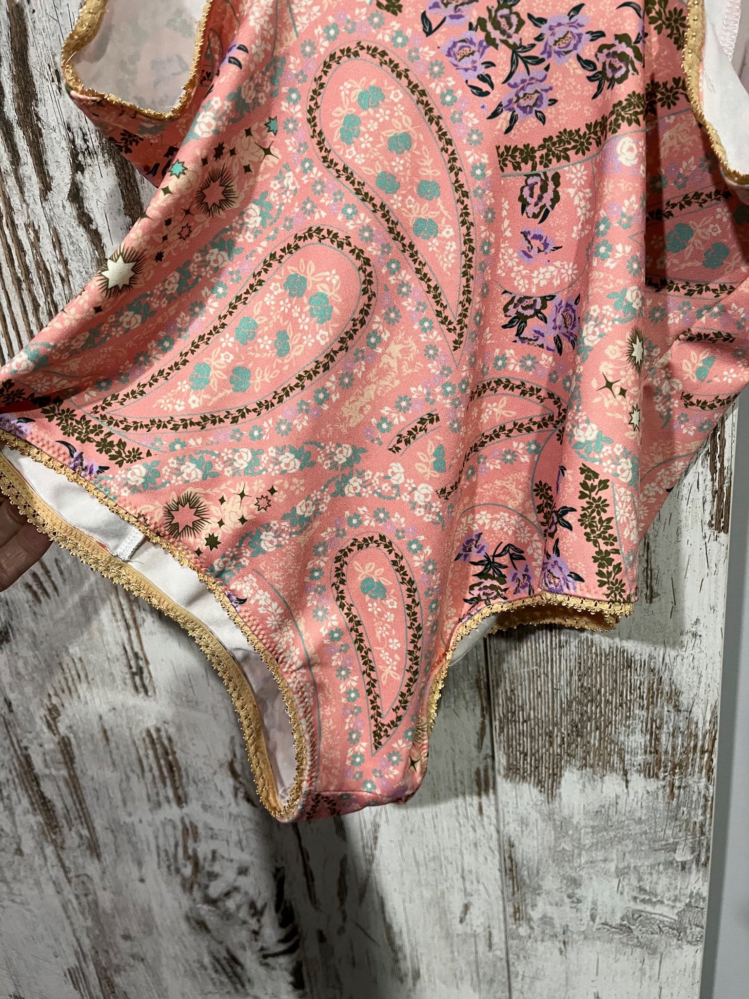Spell & the Gypsy Pink Paisley Floral Satin Bodysuit XL  - Image 4