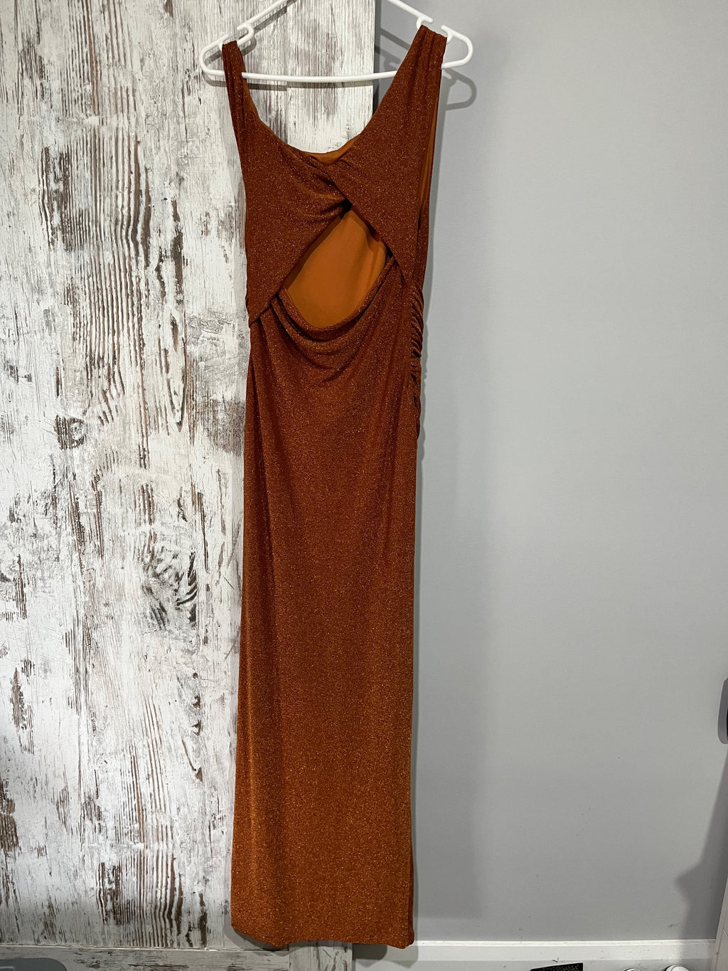 BWLDR Metallic Copper One-Shoulder Draped Maxi Dress Size 10 RRP $249 - Image 4
