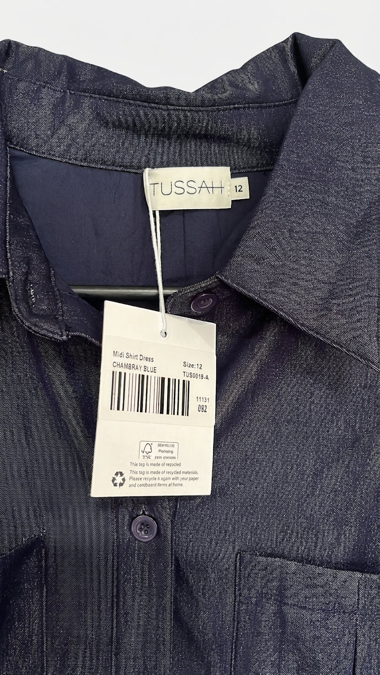 Tussah Midi Shirt Dress Chambray Blue Size 12 - Image 2
