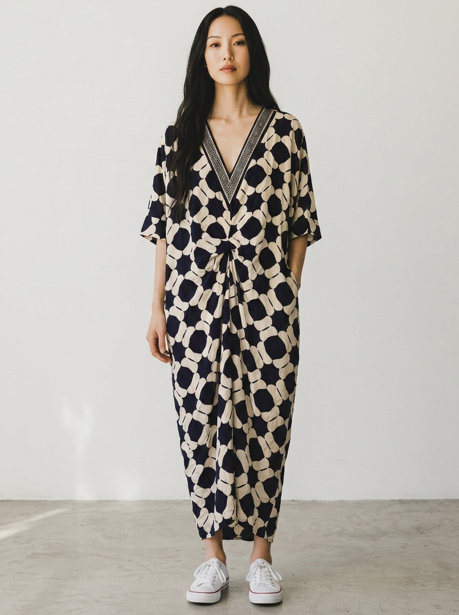Hammock & Vine Geometric Print V-Neck Kaftan Dress Size S