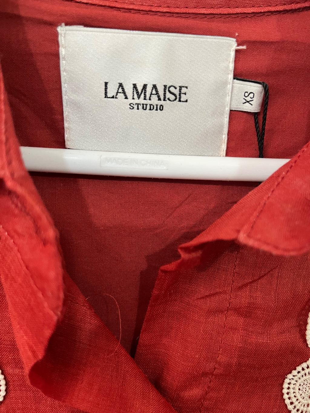 La Maise Studio Lyon Shirt Maxi Dress in Rust Red - Image 5