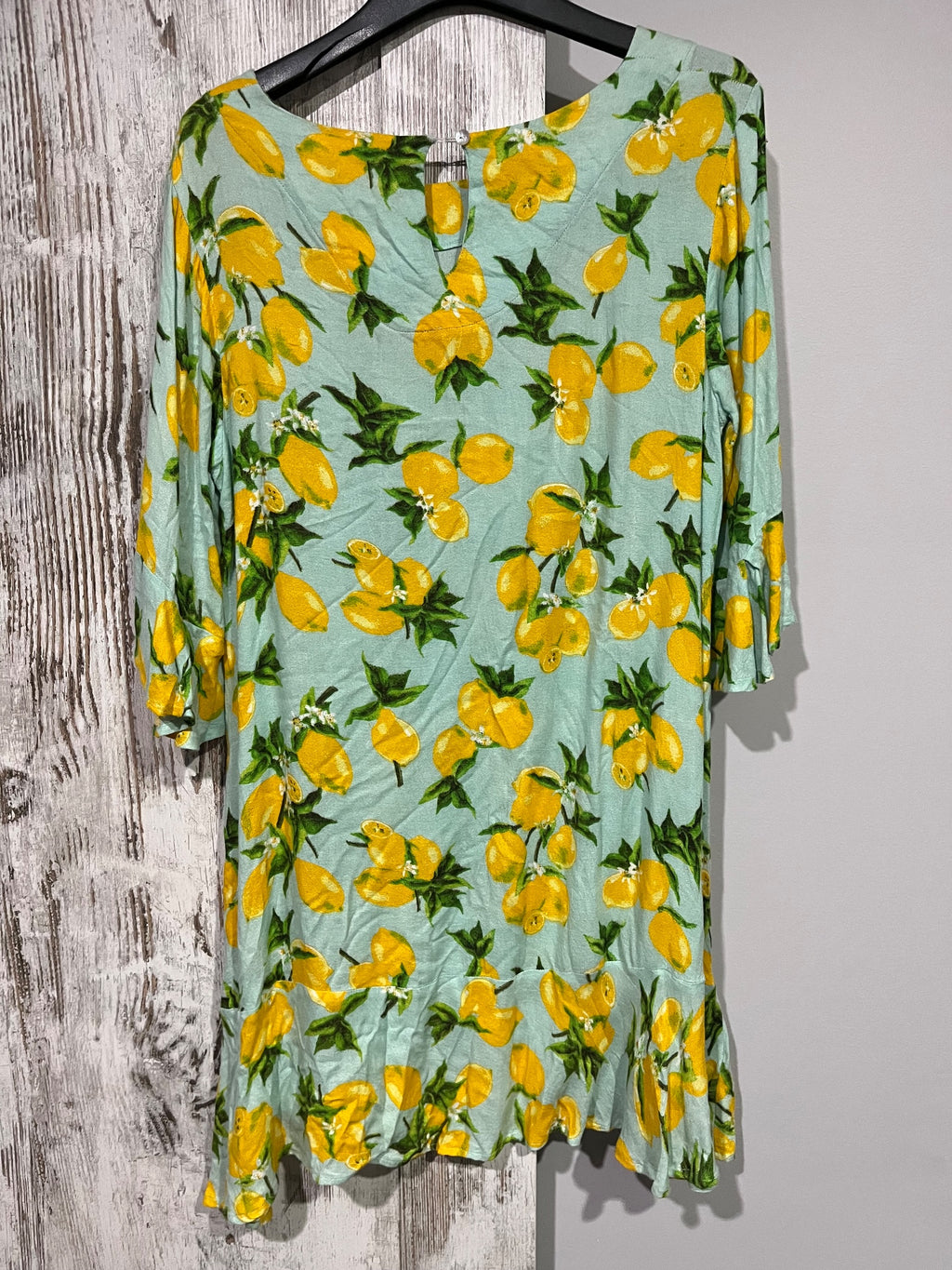 The Shanty Corporation Lemon Print Ruffle Hem Tunic Dress M - Image 5