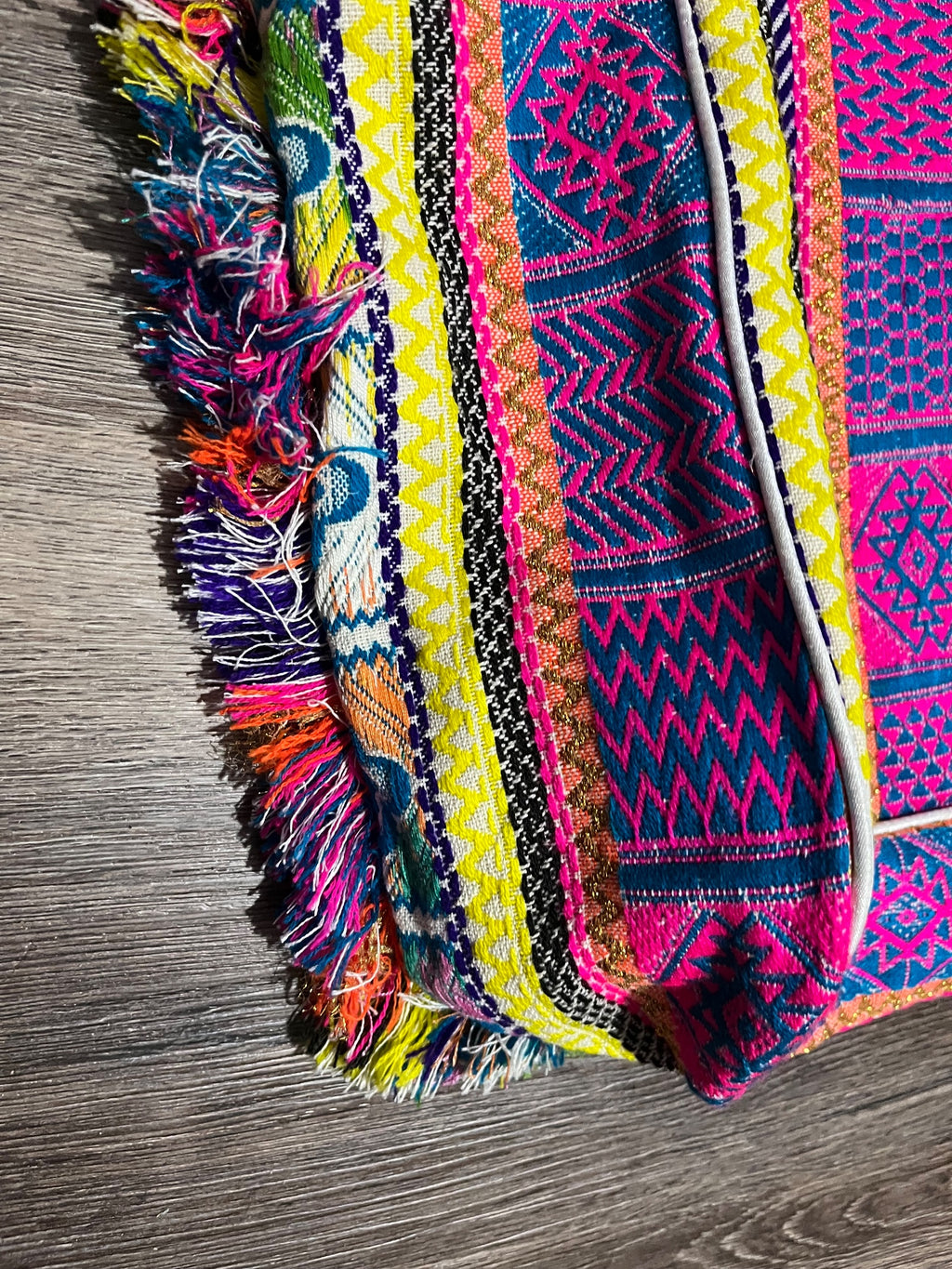 Boho Beaded Evil Eye Patchwork Tote Bag With Fringe - Image 5