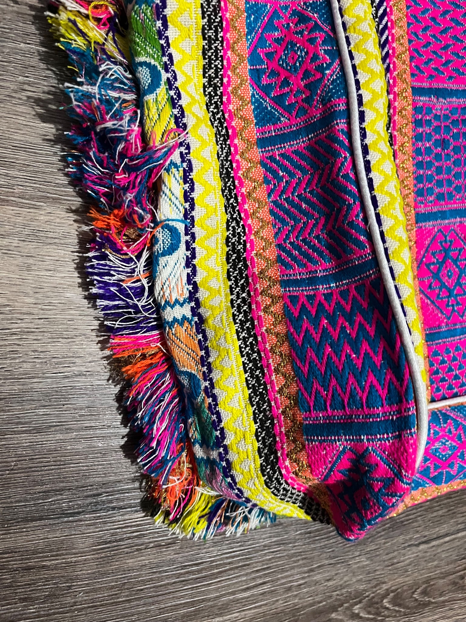 Boho Beaded Evil Eye Patchwork Tote Bag With Fringe - Image 5