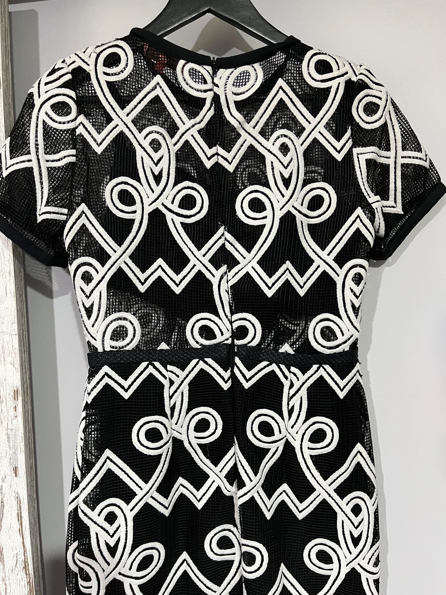 Manning Cartell Black and White Geometric Embroidered Midi Dress - Image 5