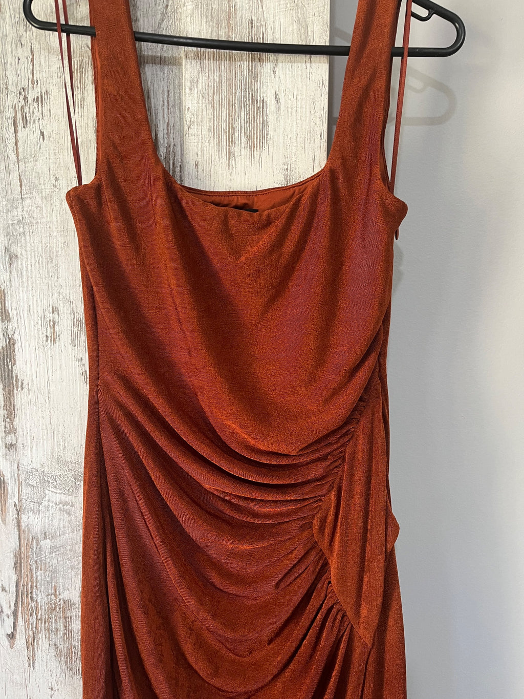 BWLDR Rust Orange Square Neck Ruched Maxi Dress - Image 5