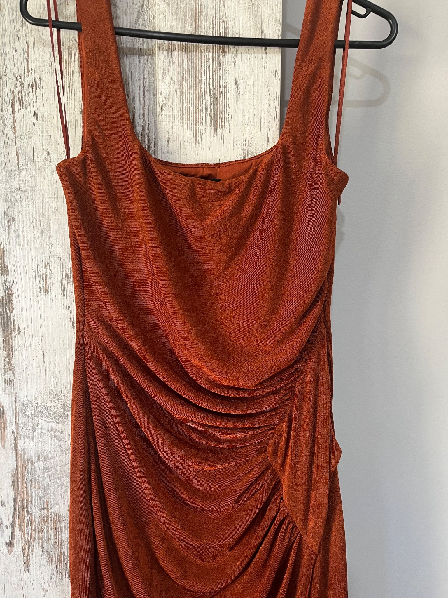 BWLDR Rust Orange Square Neck Ruched Maxi Dress - Image 5