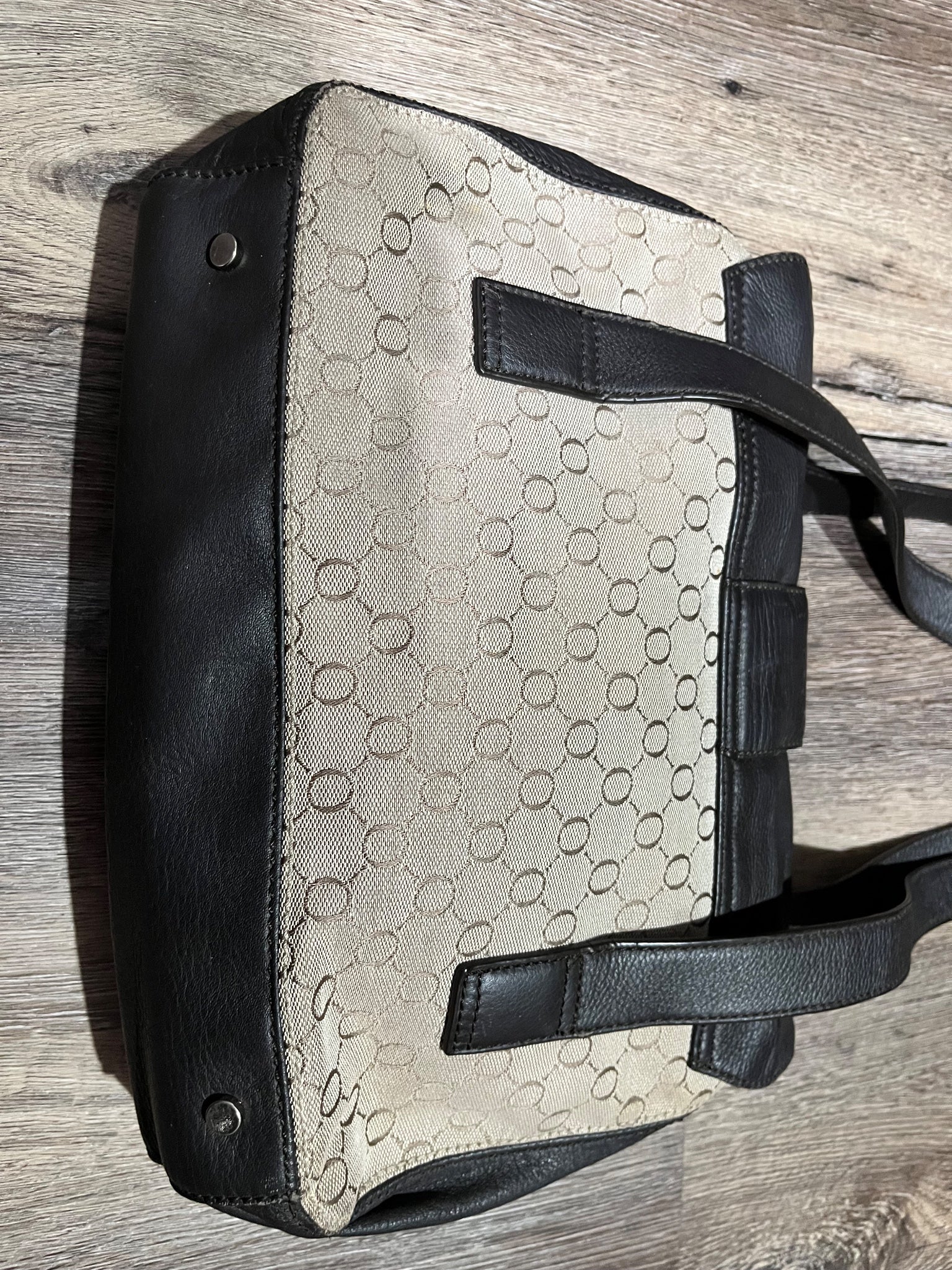 Oroton Black and Beige Logo Jacquard Shoulder Bag with Silver Hardware - Image 5