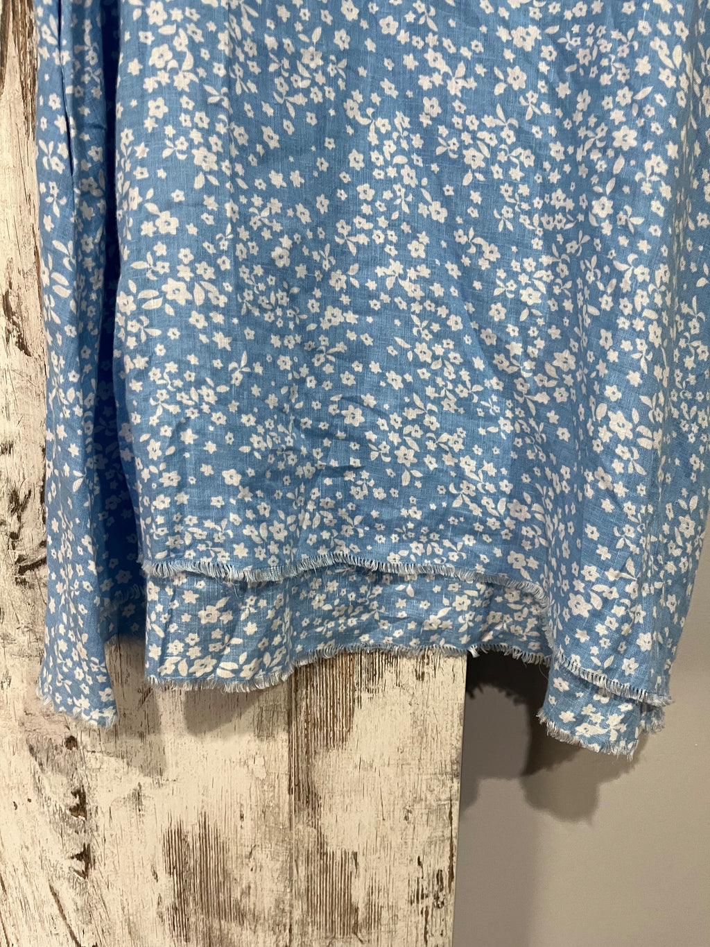 ALESSANDRA Blue Floral Linen Ruffle Sleeve Shift Dress M - Image 5