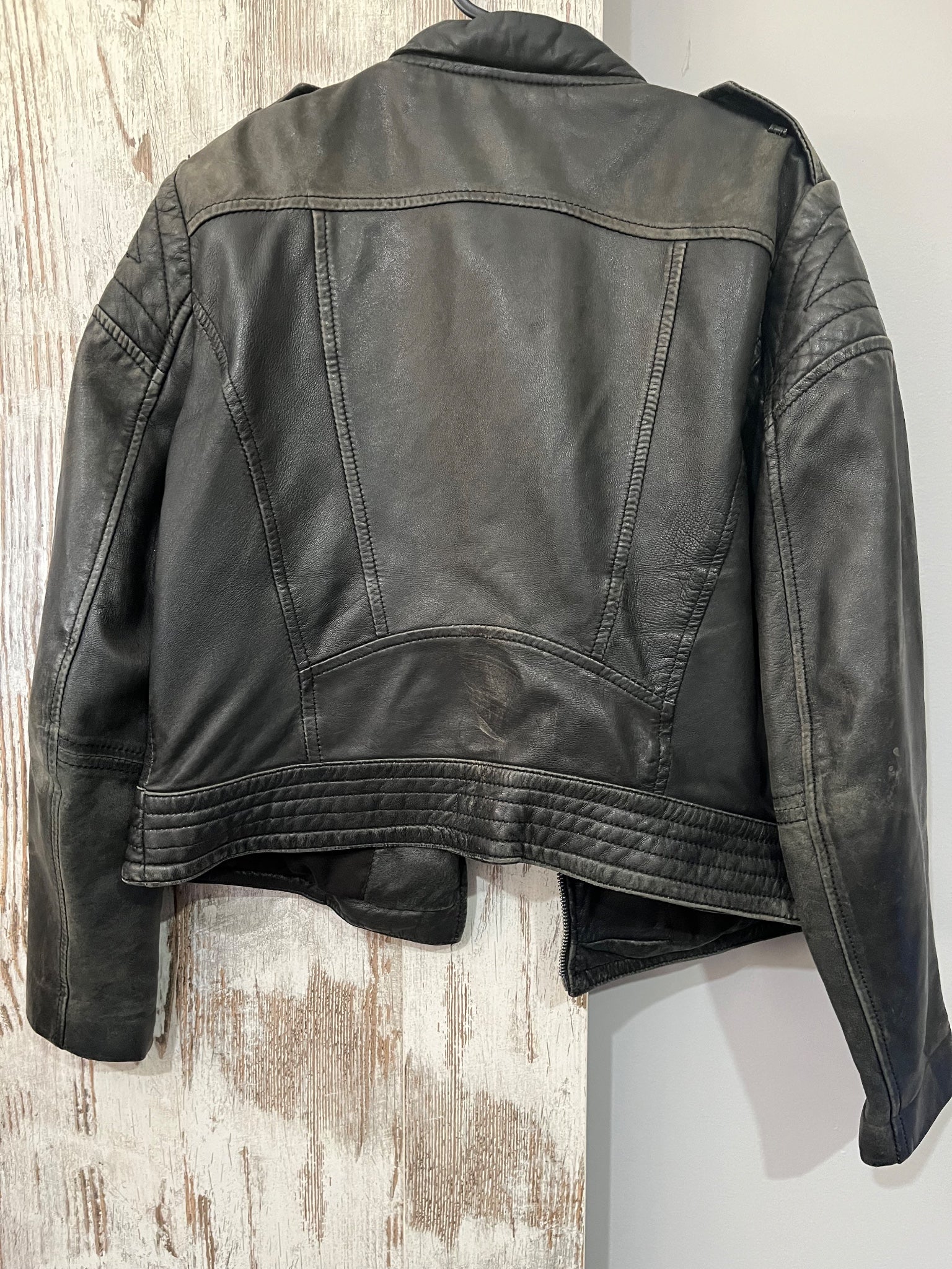 Mango Genuine Leather Biker Jacket Black - Image 5