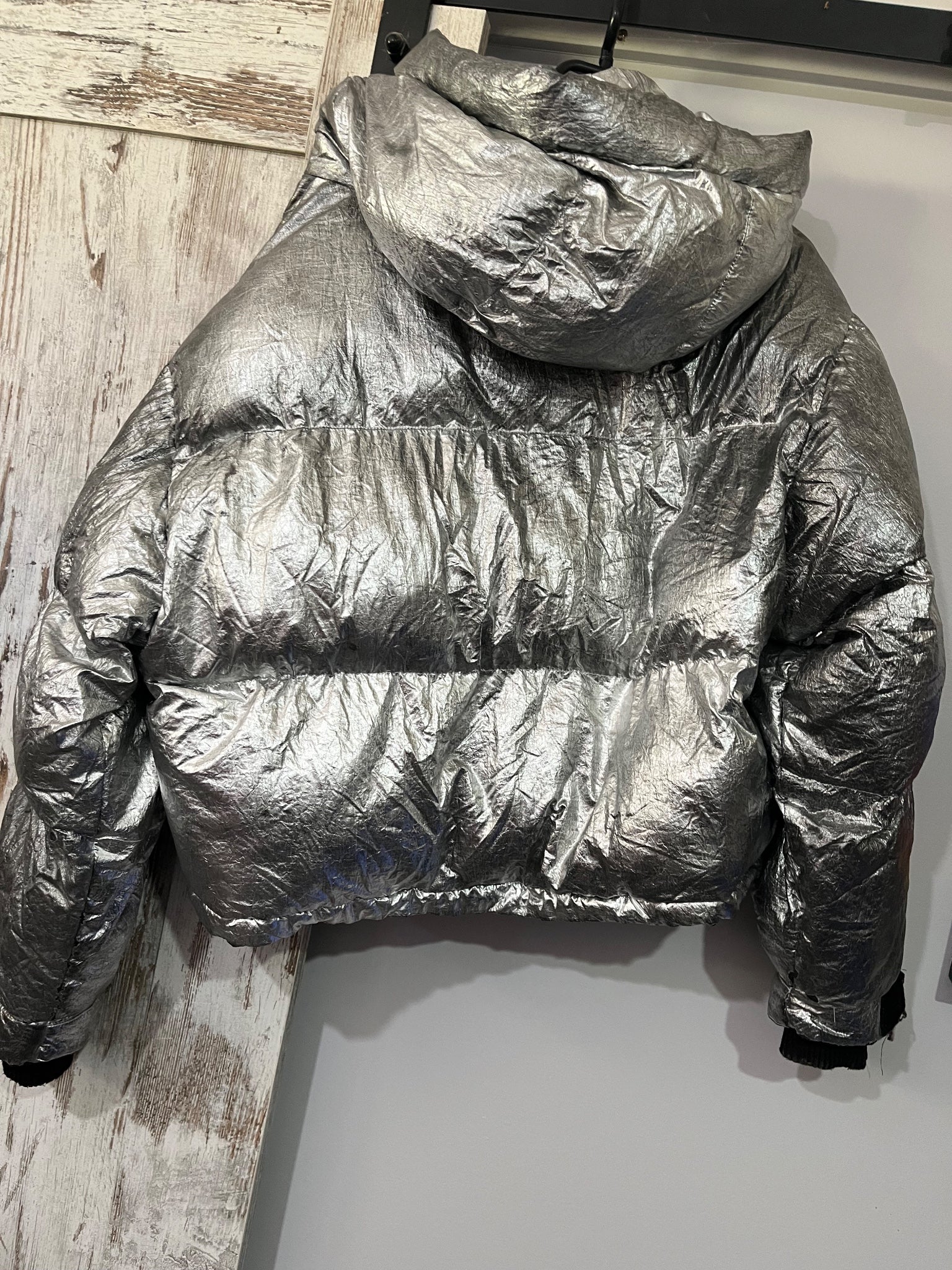 Iets Frans Metallic Silver Puffer Jacket - Image 5
