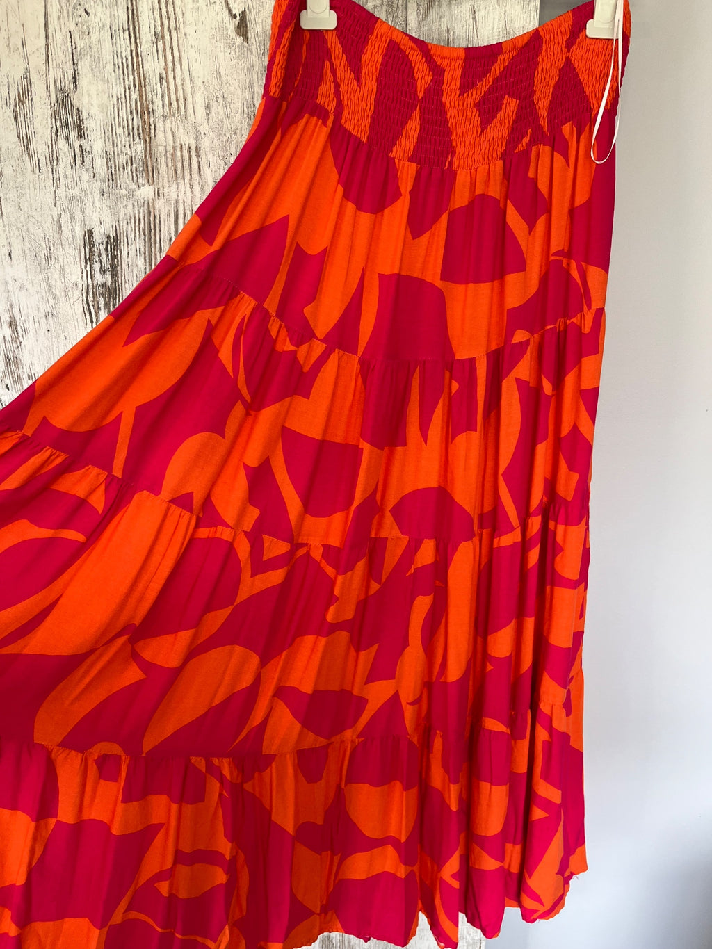 NEW U COLLECTION Pink And Orange Abstract Tiered Maxi Skirt - Image 5